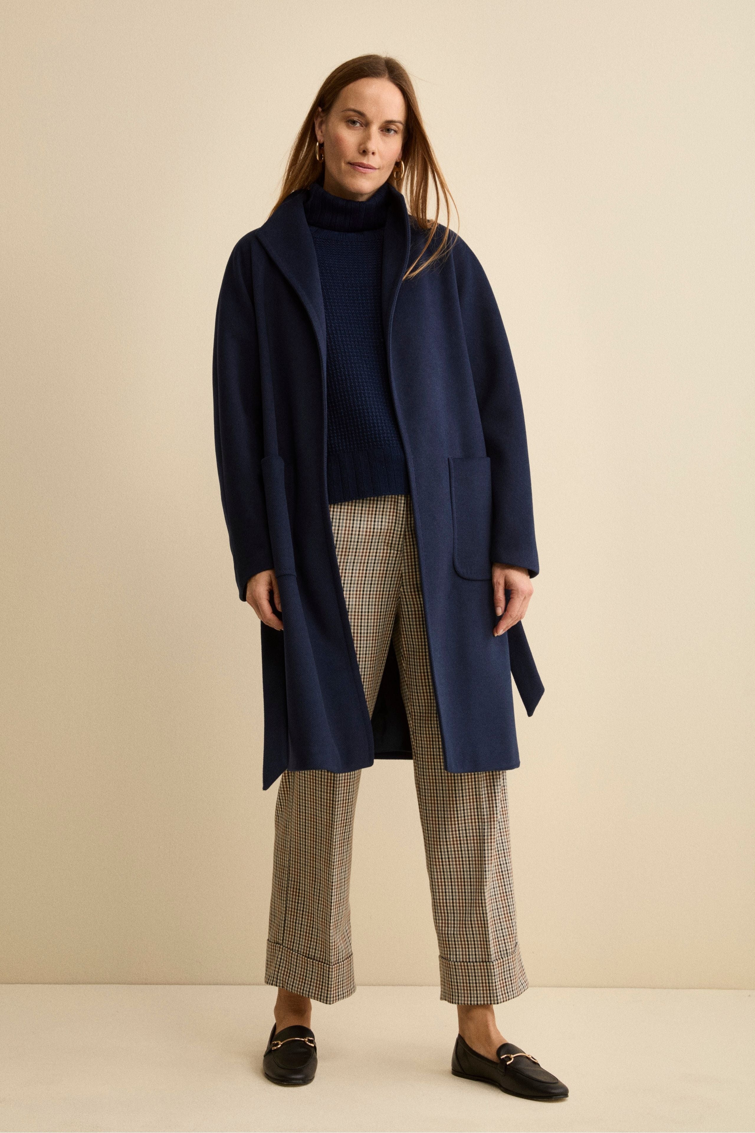 Long Lined Belted Coat - BLUE