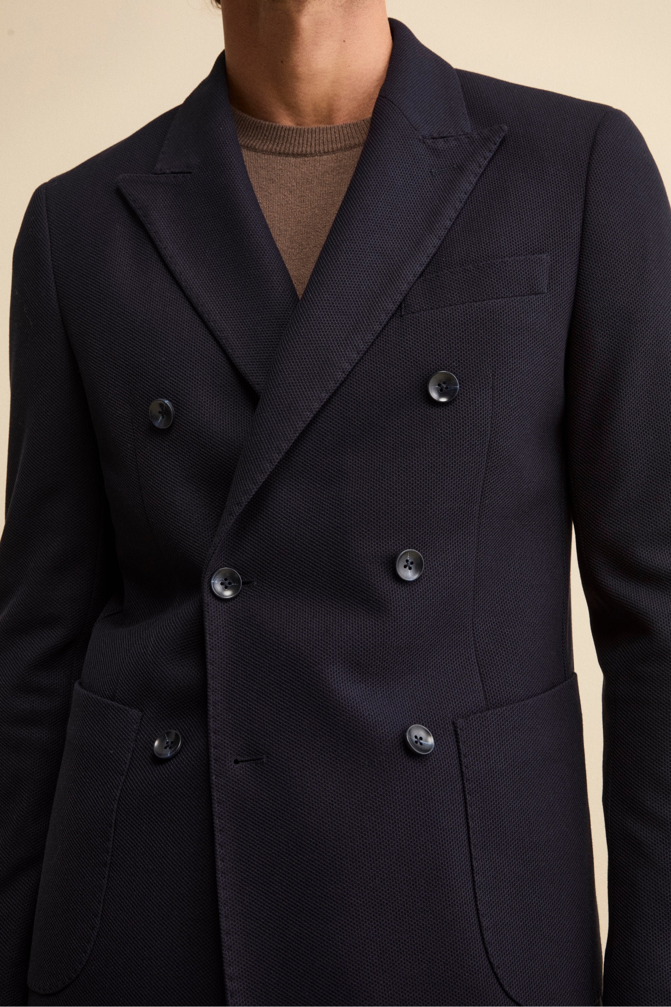Unlined Double-Breasted Blazer Regular Fit - Navy blue