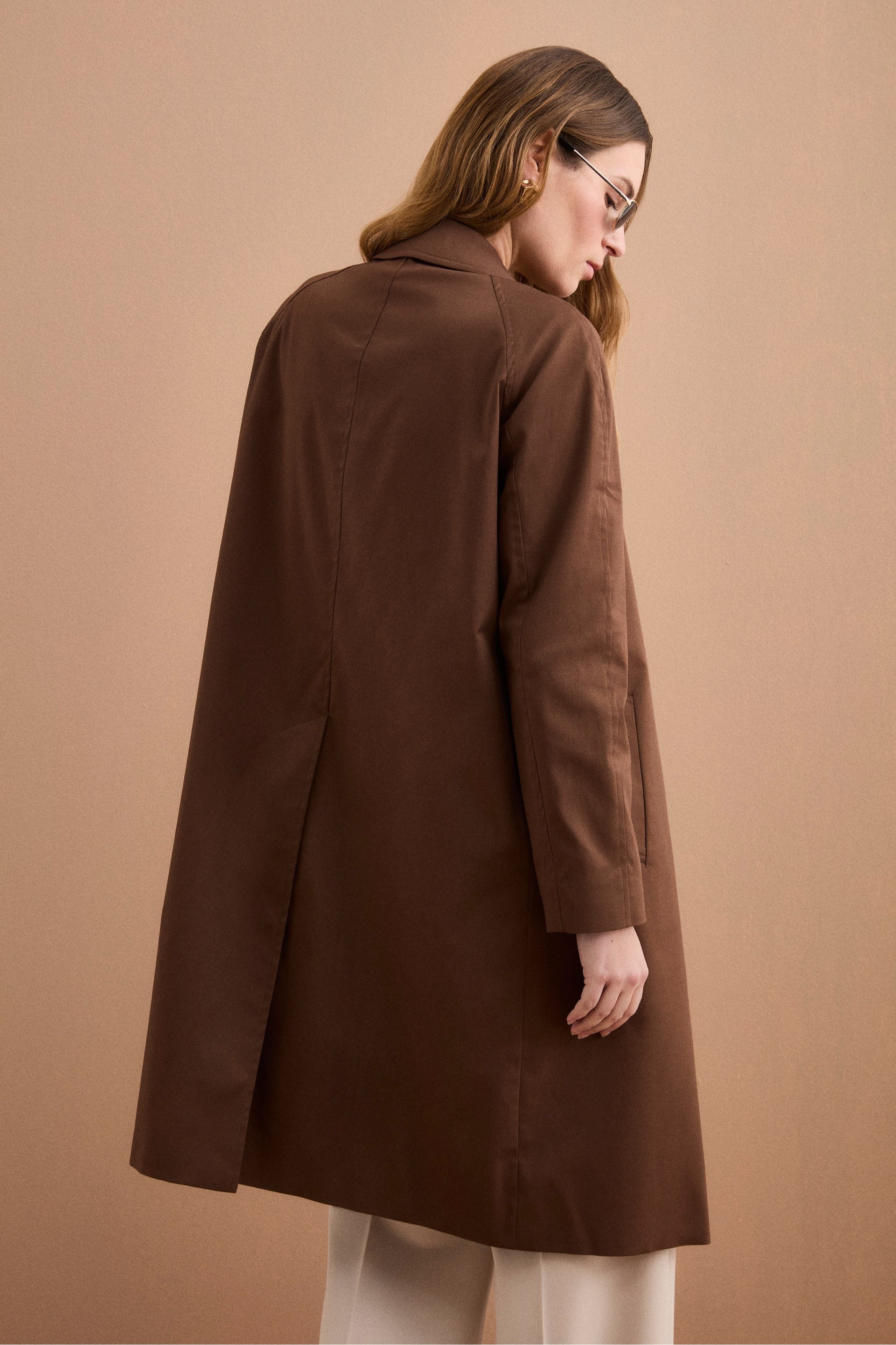Gefütterter Einreihiger Trenchcoat mit Hemdkragen - Gebranntes Braun