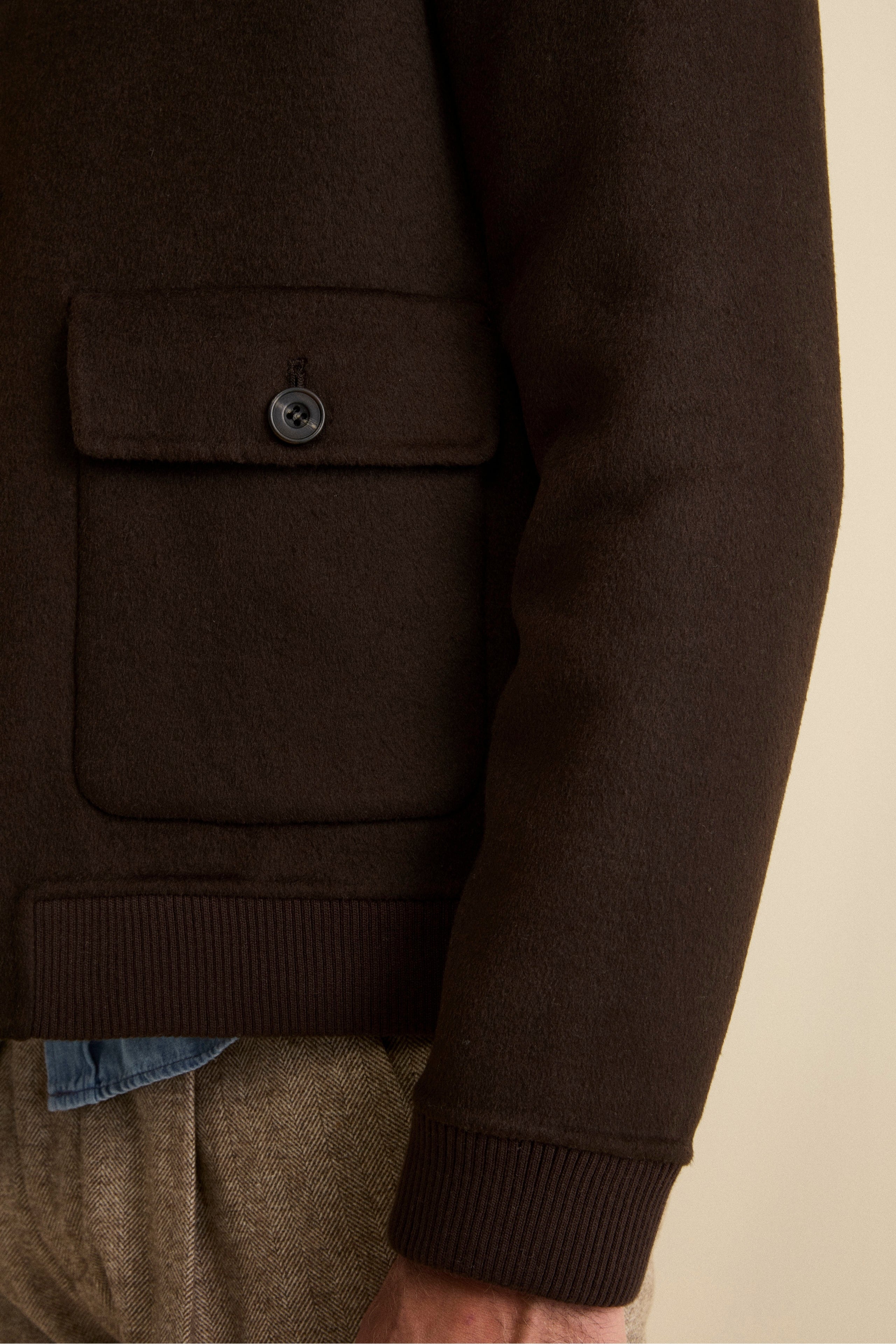 Wool Bomber with Pockets - BROWN