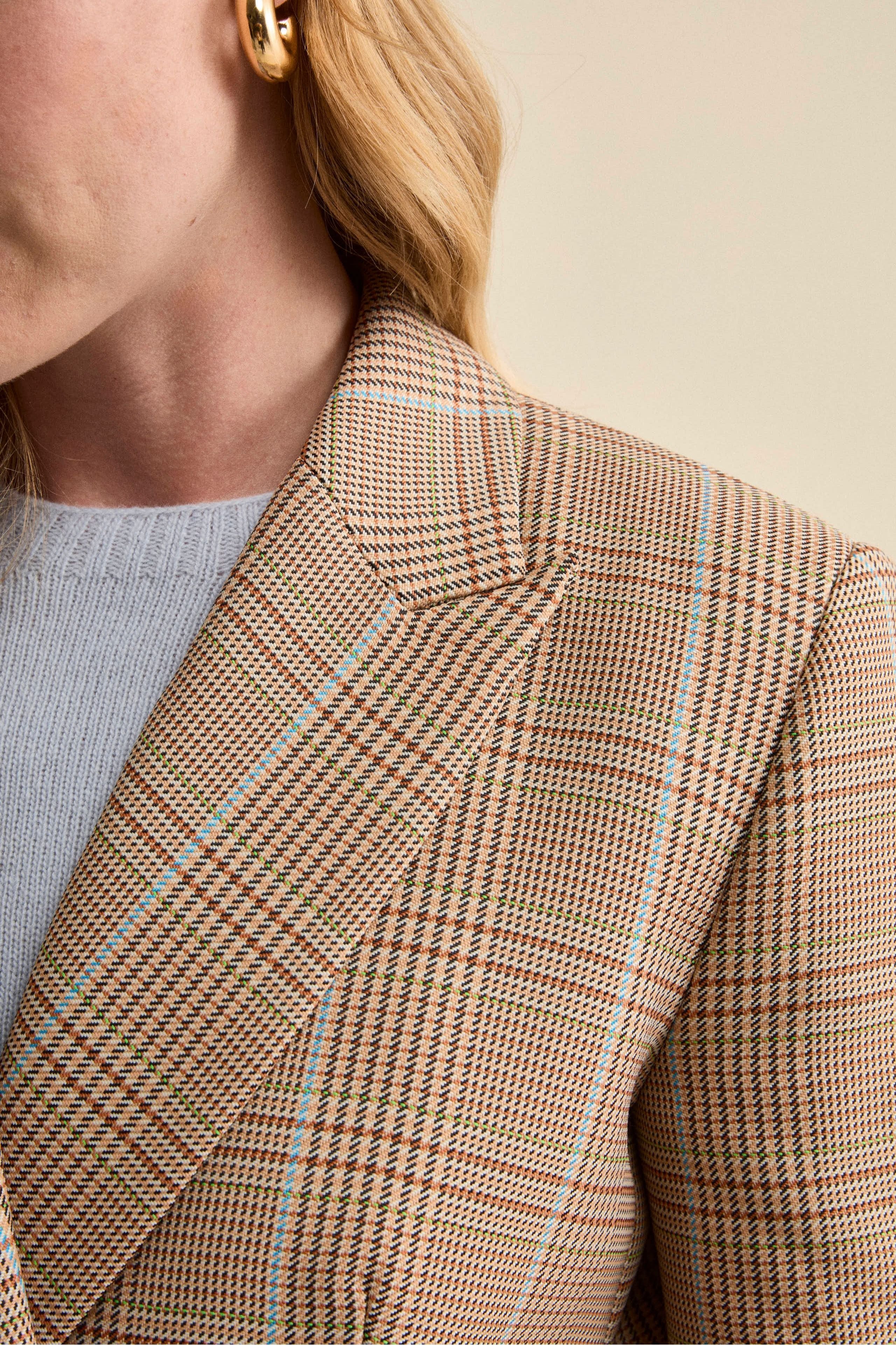 Double-Breasted Checked Jacket in Cotton Blend - Camel Check