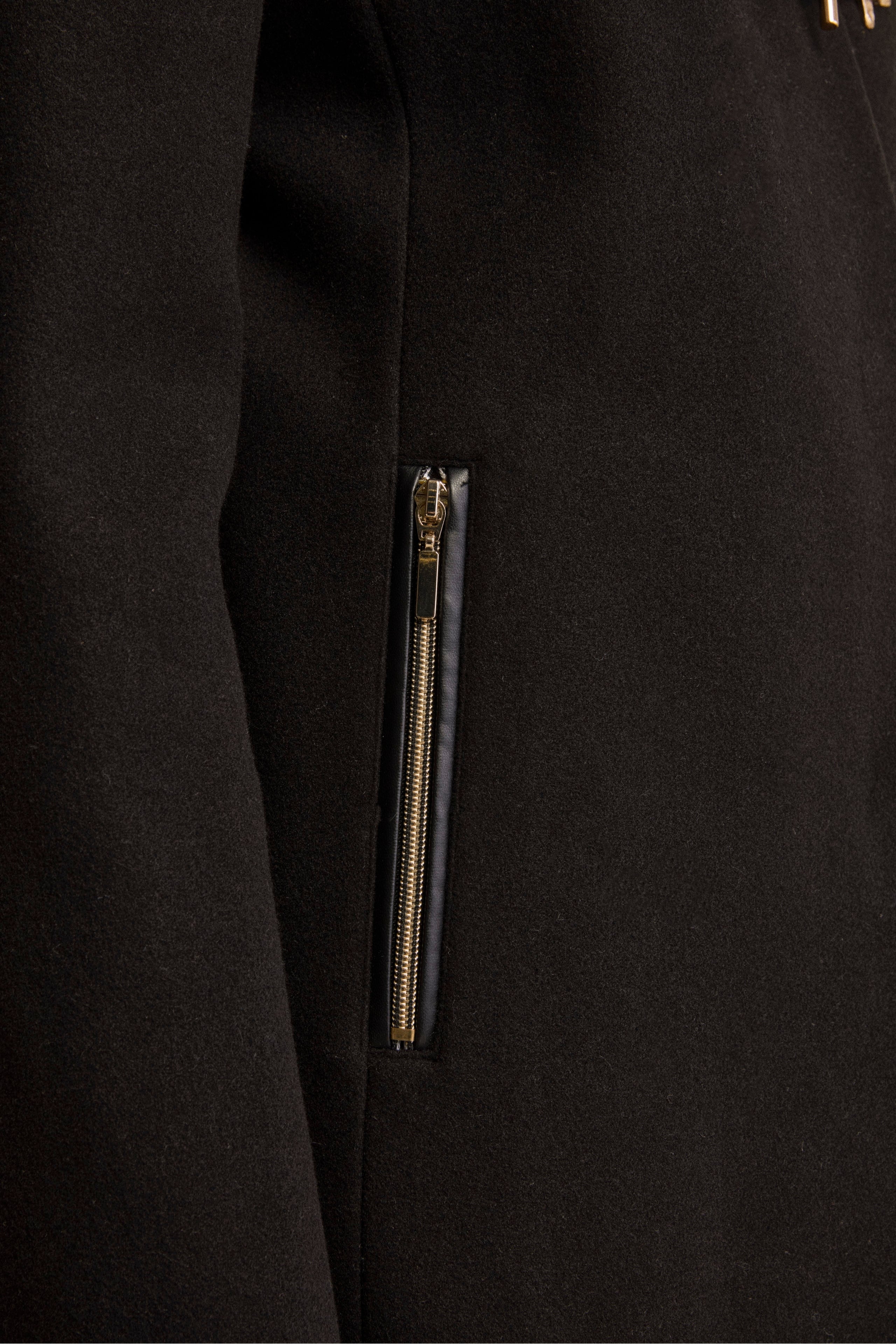 Midi Wool-Blend Coat with Toggle Fastening - BLACK