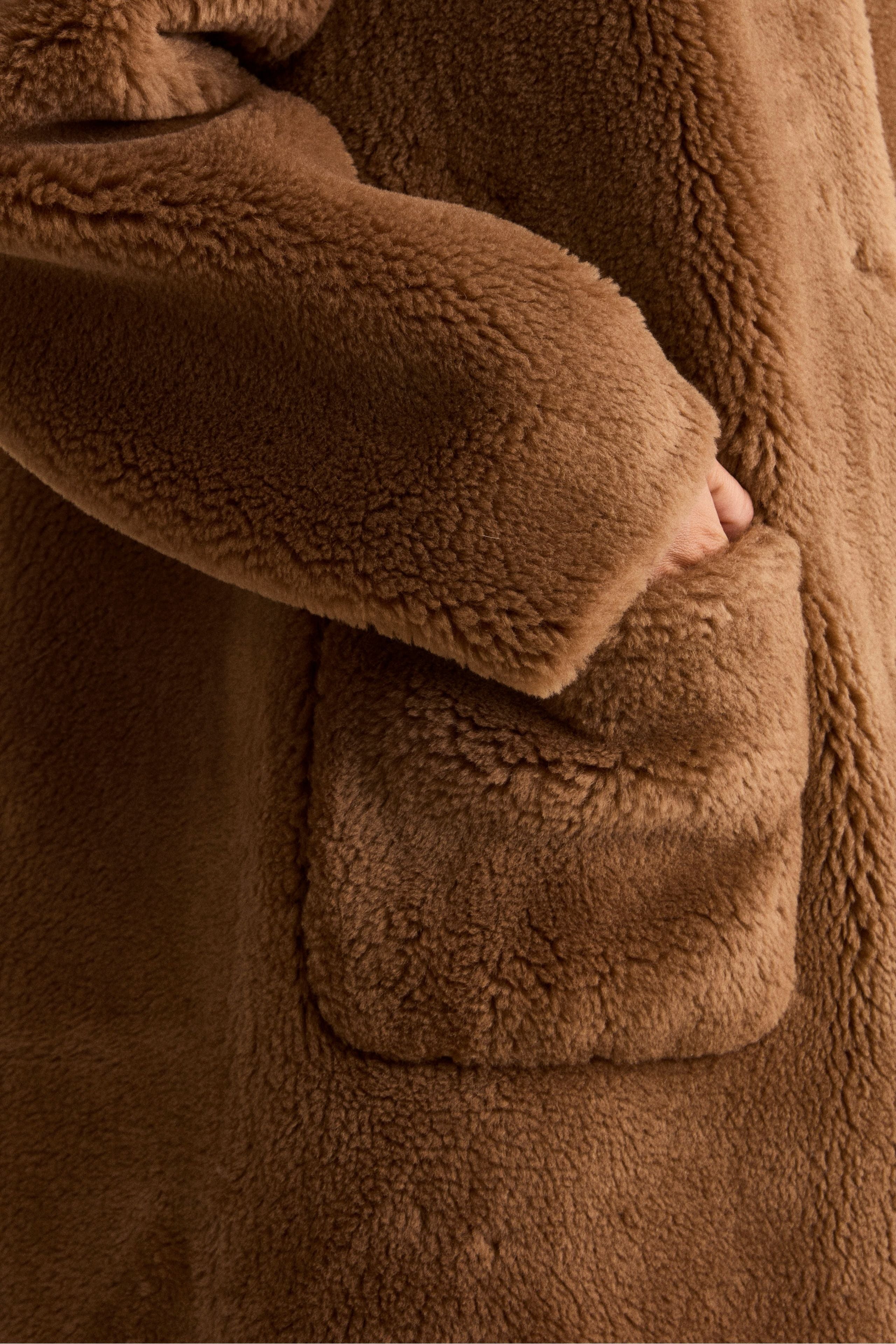 Reversible Teddy Coat in Wool Blend - Tobacco brown