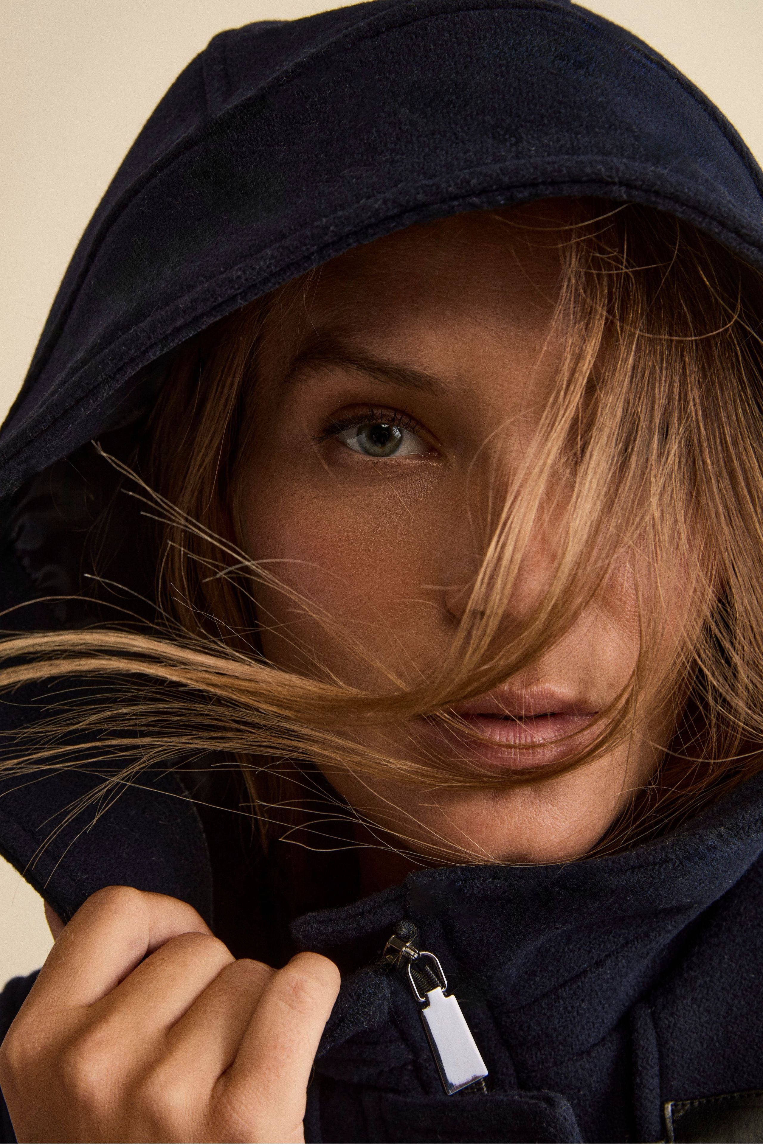 Wool Blend Duffle Coat with Hood - BLUE