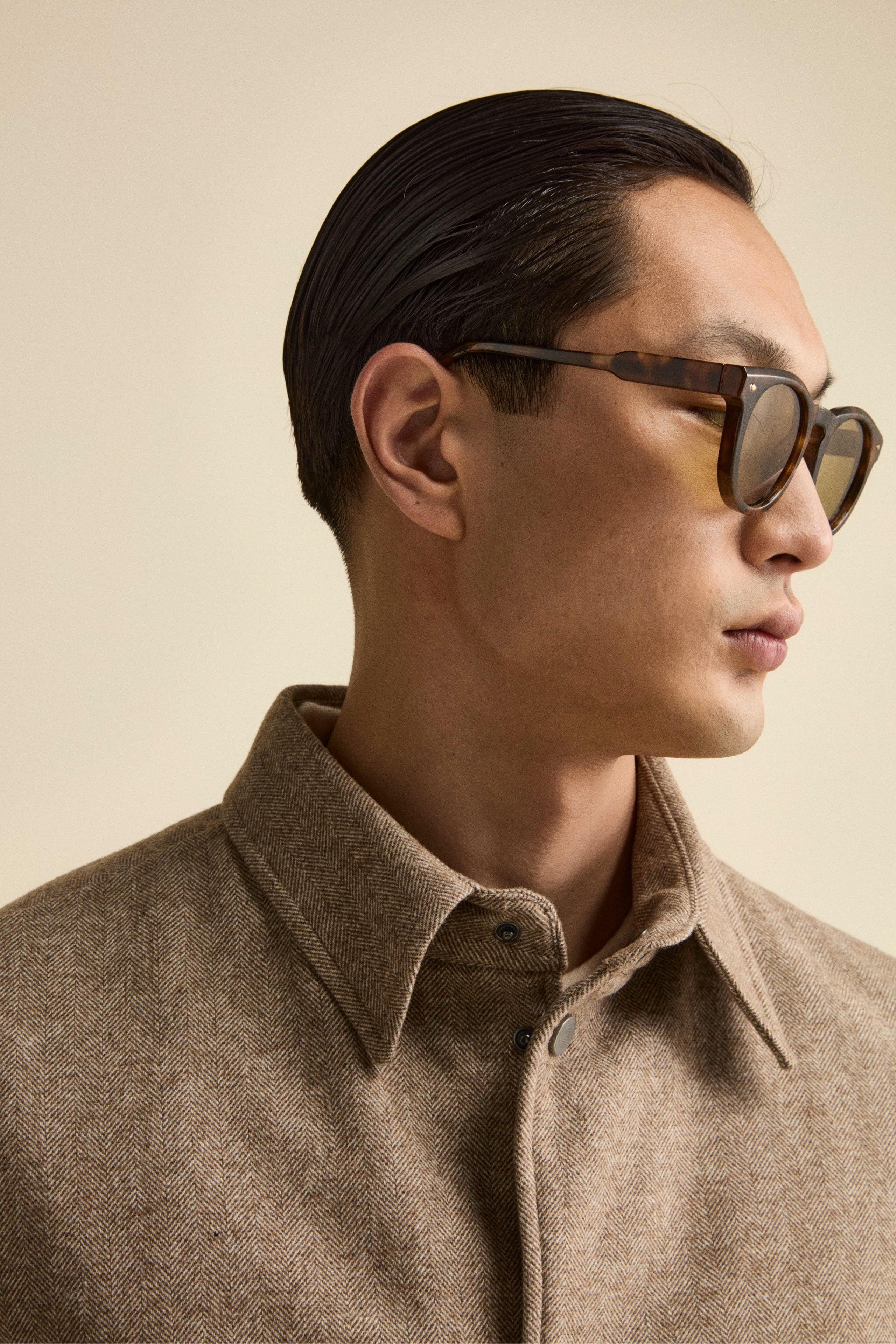 Overshirt Jacket in Wool Blend - Brown herringbone