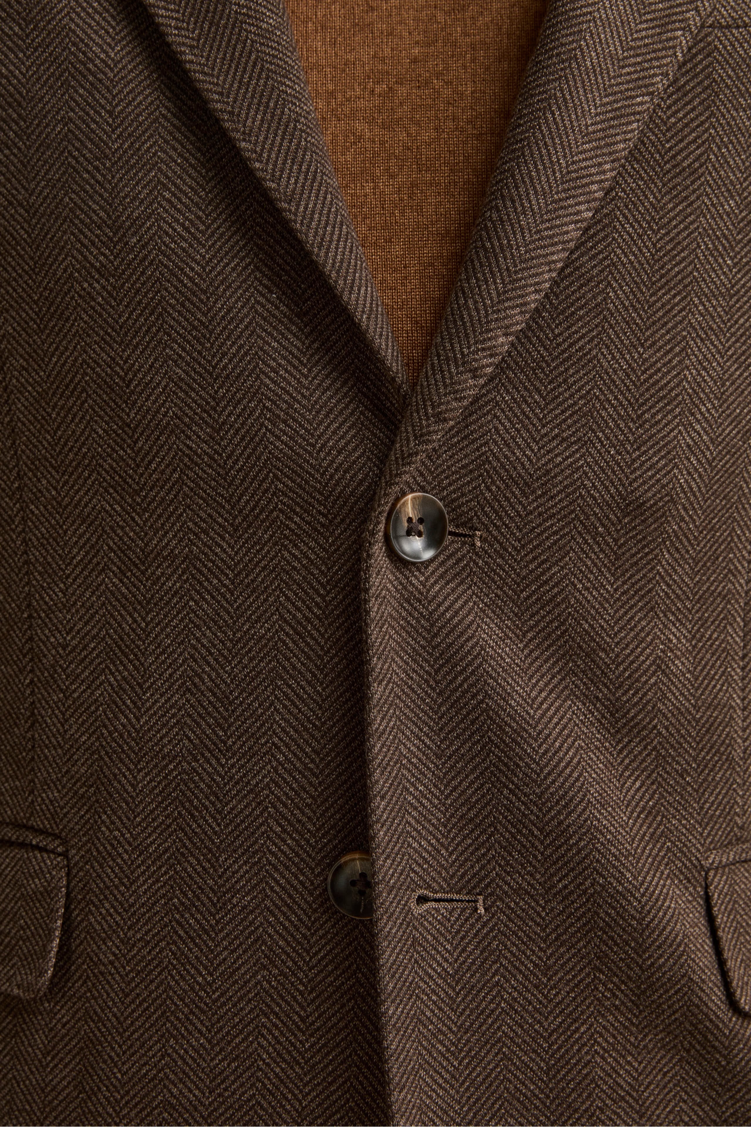 Single-Breasted Regular Fit Jacket with Notch Lapels - Dark brown