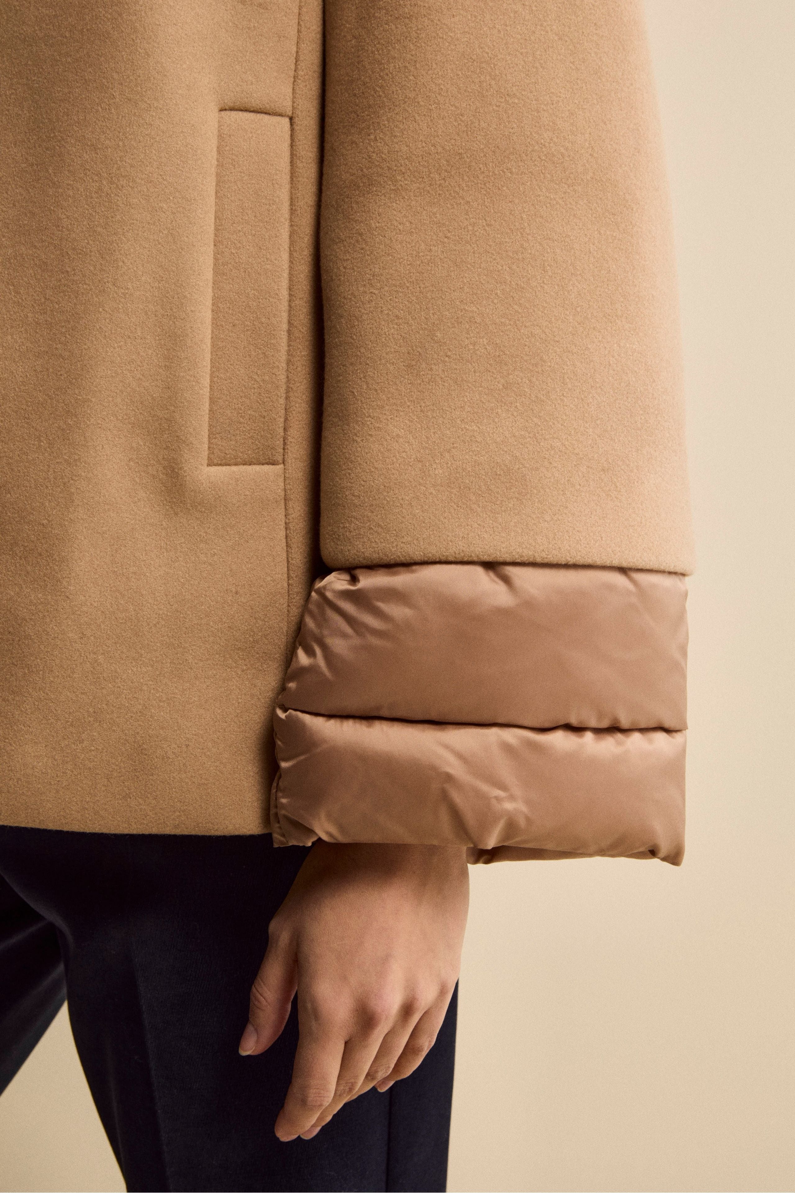 Quilted Flared Jacket with Zip - Camel