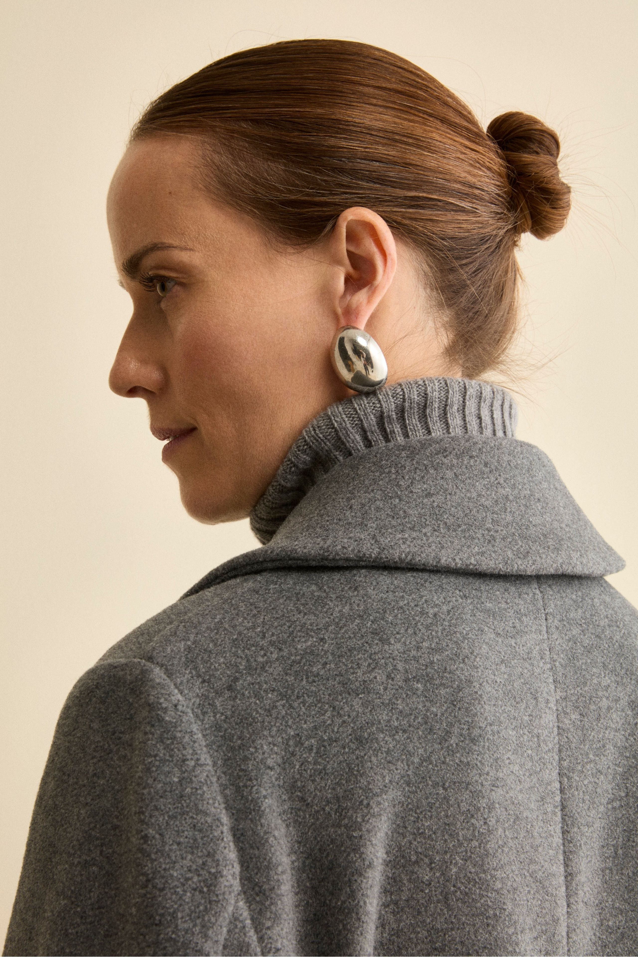 Double-Breasted Wool-Blend Peacoat with Martingale Back Belt - GREY