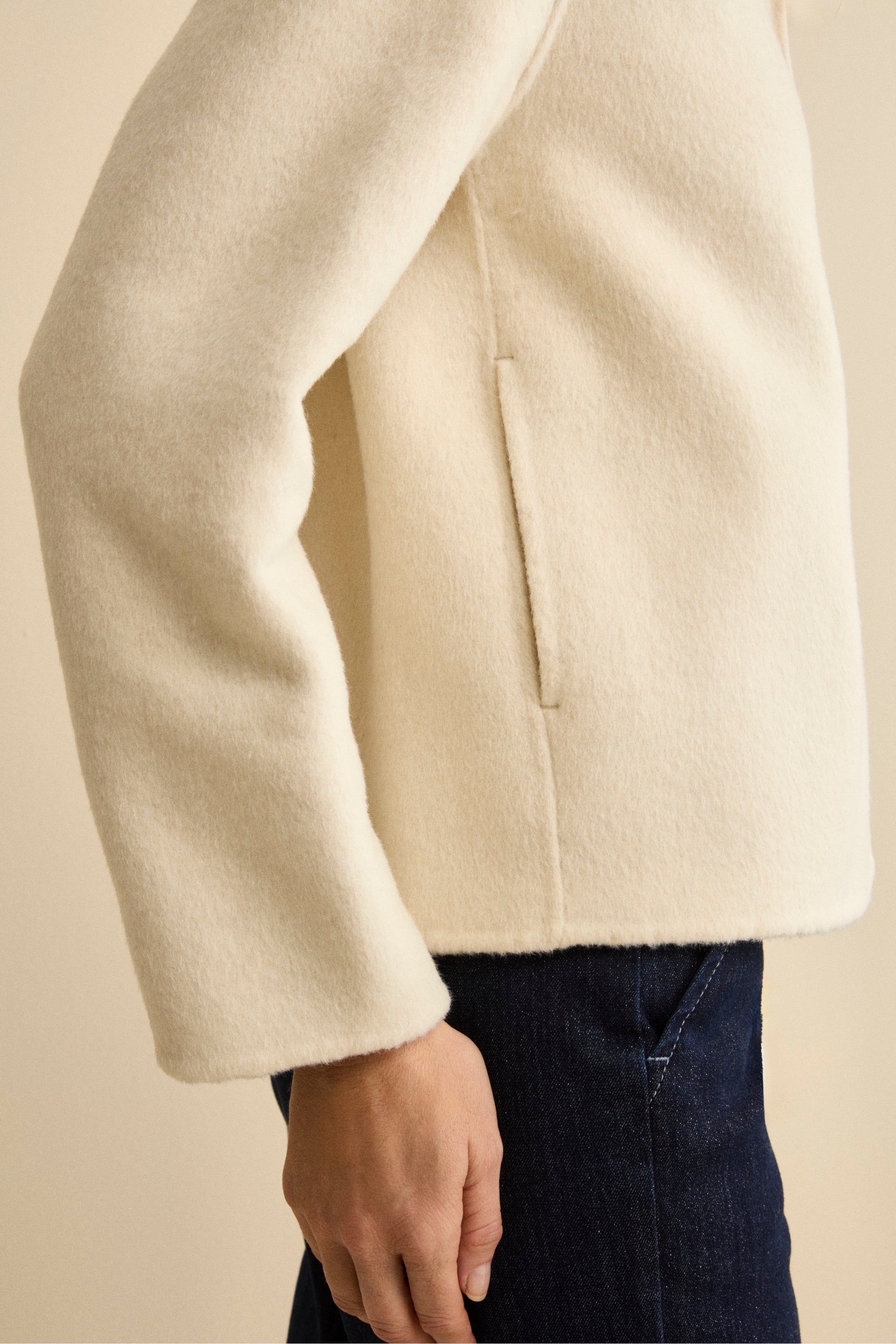 Short Unlined Wool-Blend Coat - CREAM