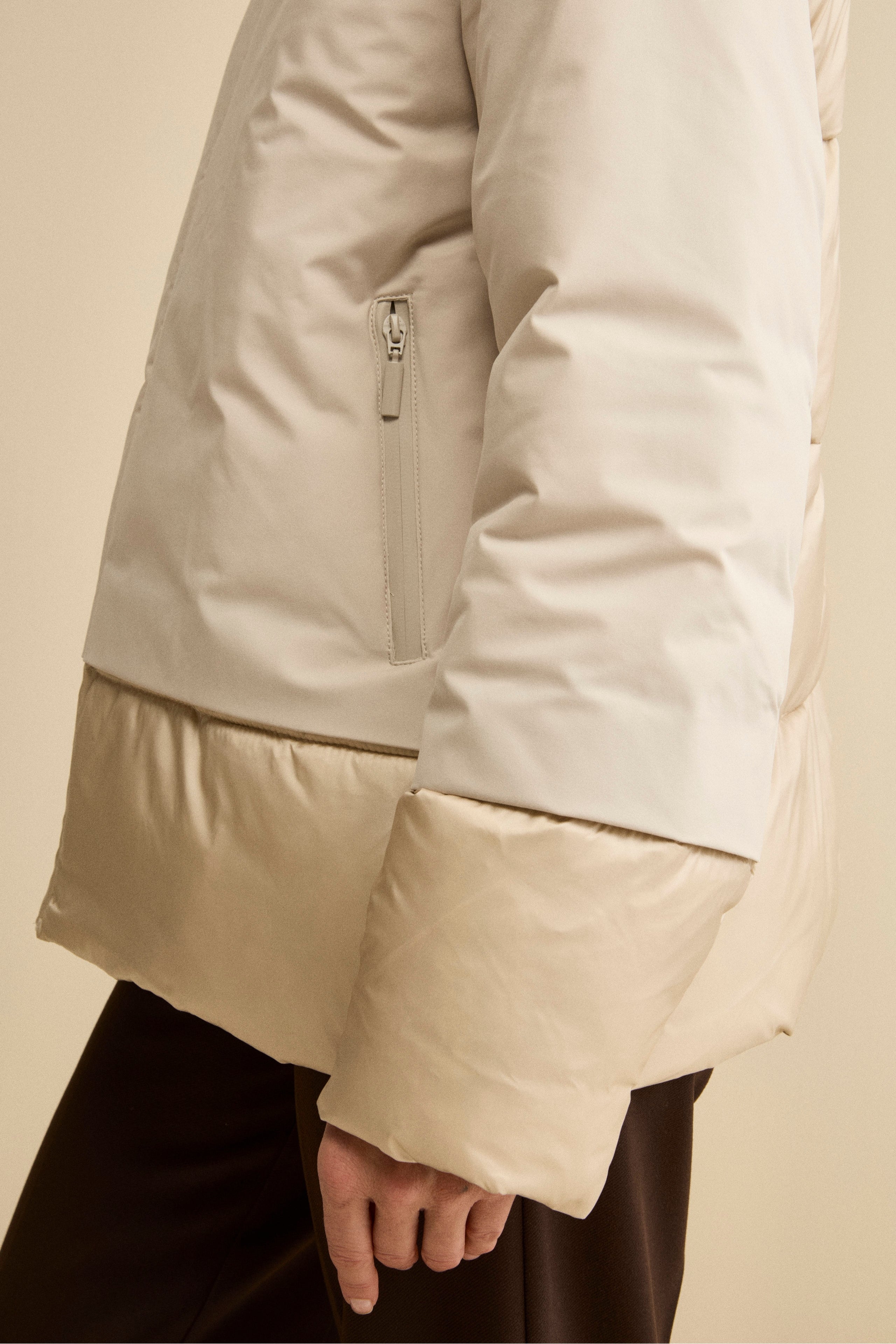 Padded Winter Jacket with Hood - Butter white