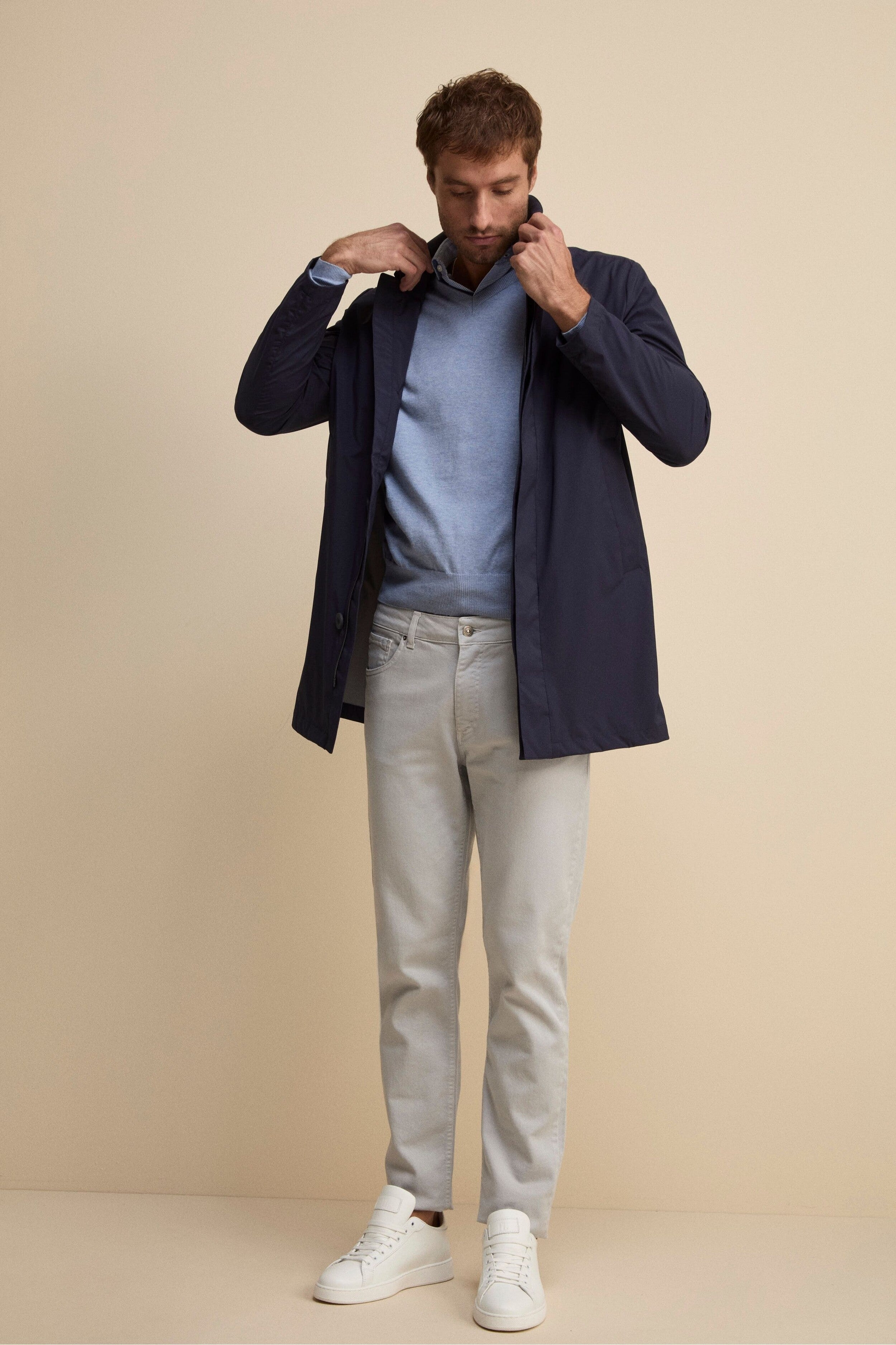 Trench Impermeabile con Zip e Bottoni - BLU