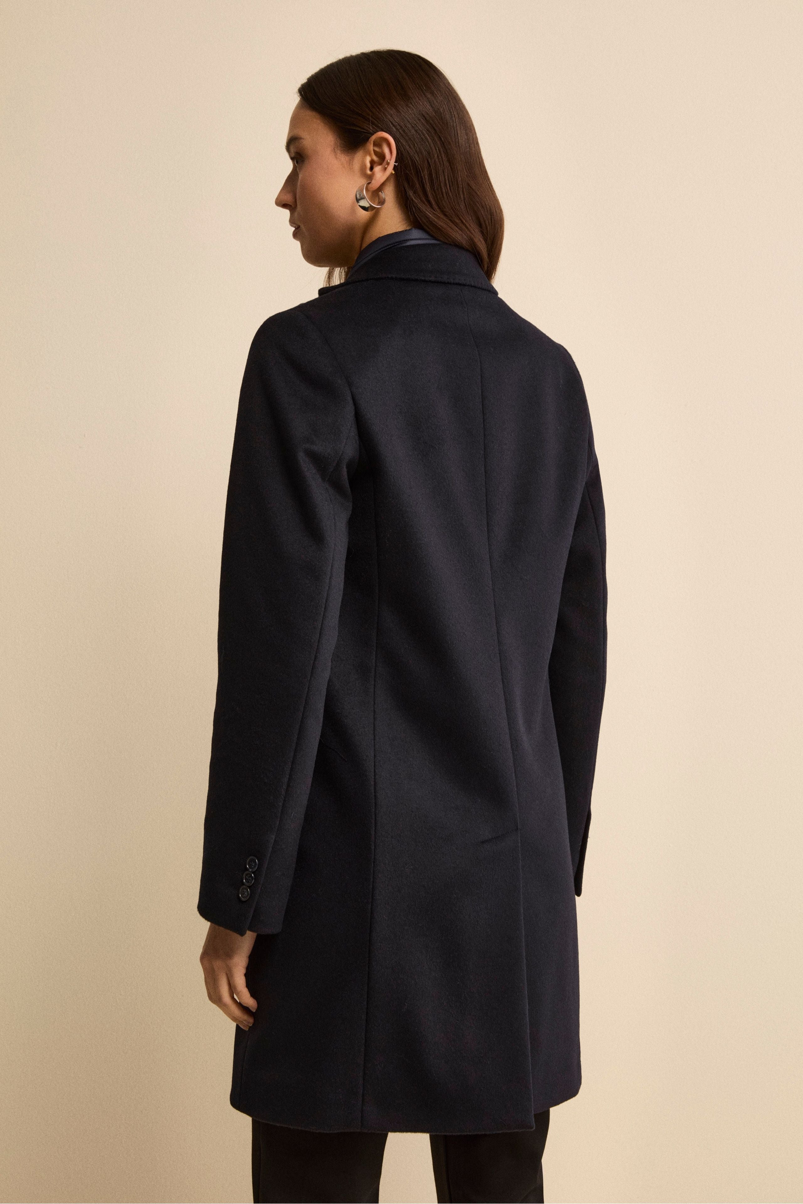 Midi Coat in Wool and Cashmere with Bib - BLUE