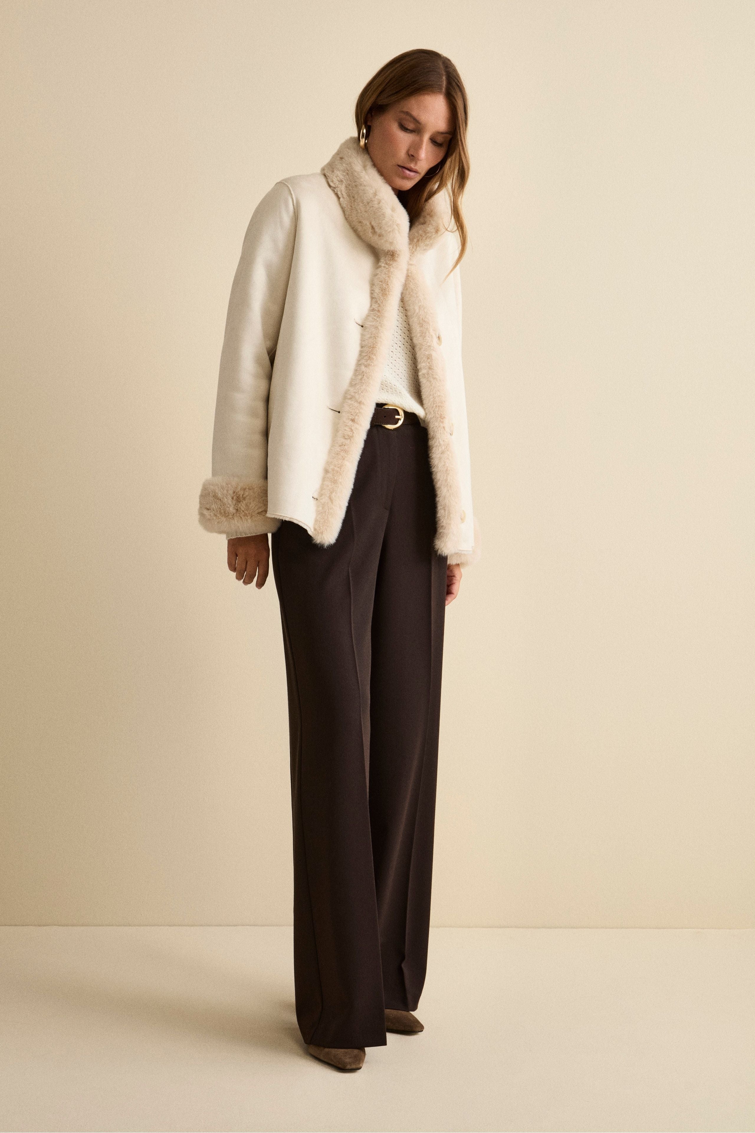 Short Faux Shearling Coat - -