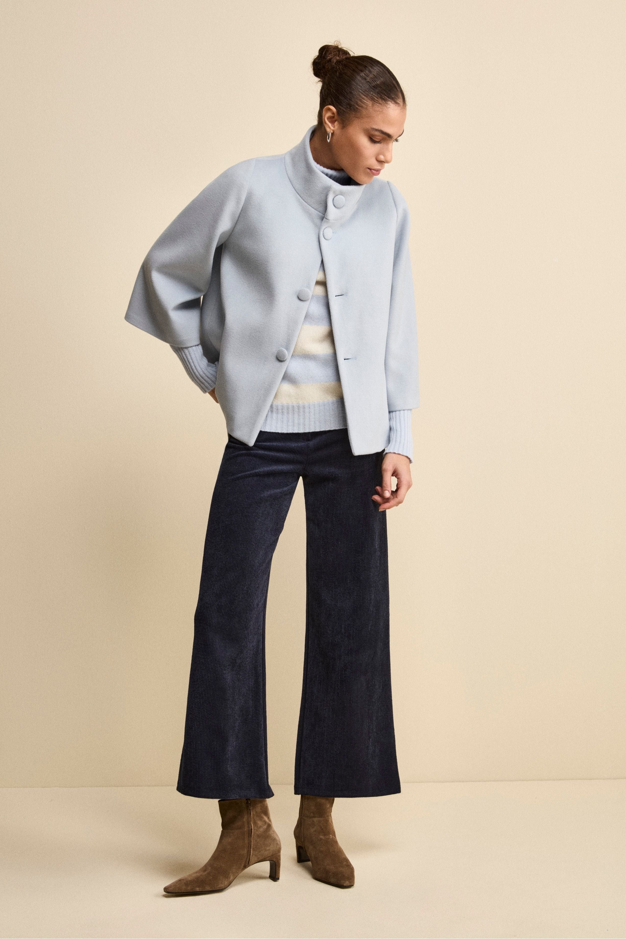 Short Flared Coat with Lining - Dust grey