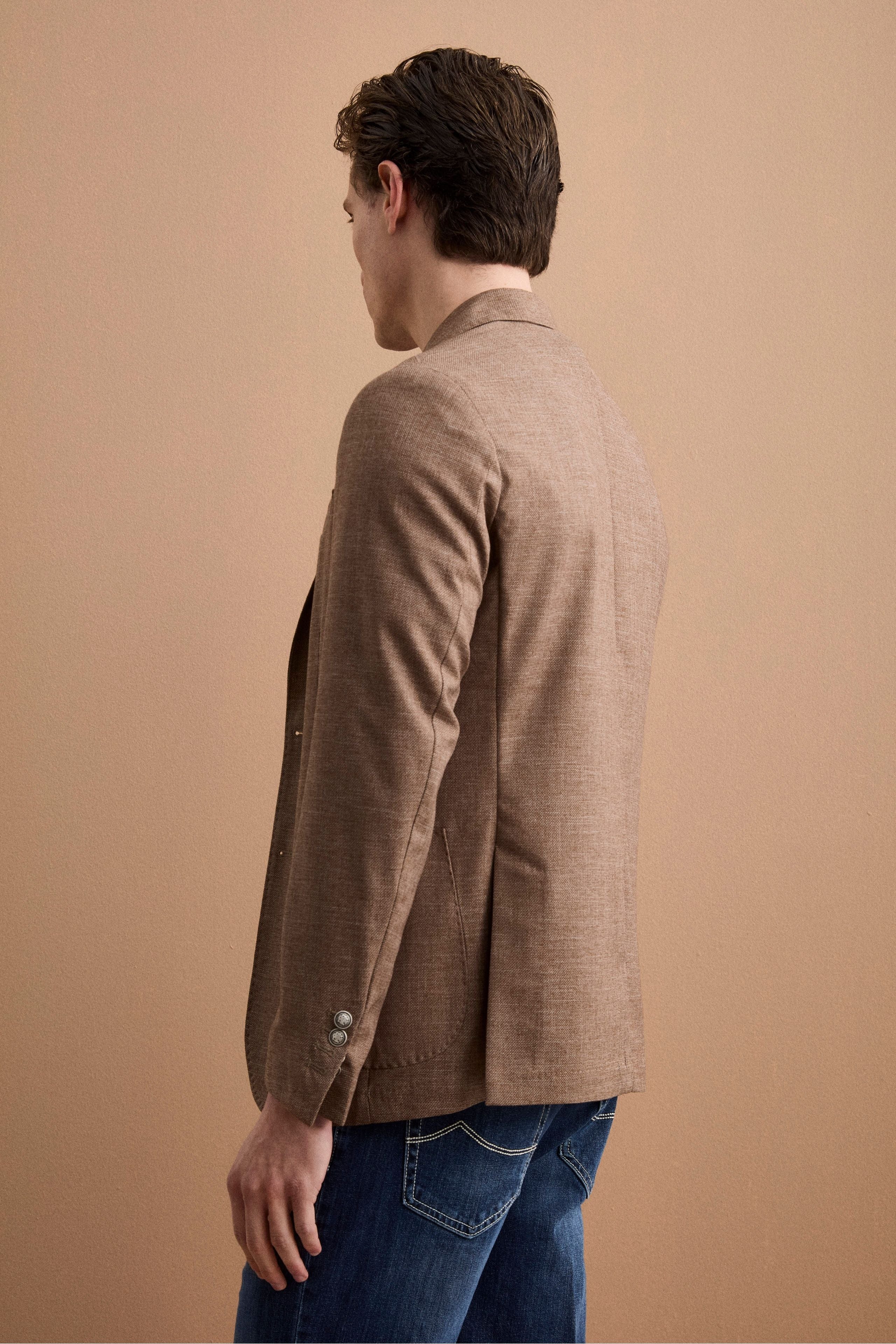 Herren Einreihige Unstrukturierte Wollmix-Jacke - Braun