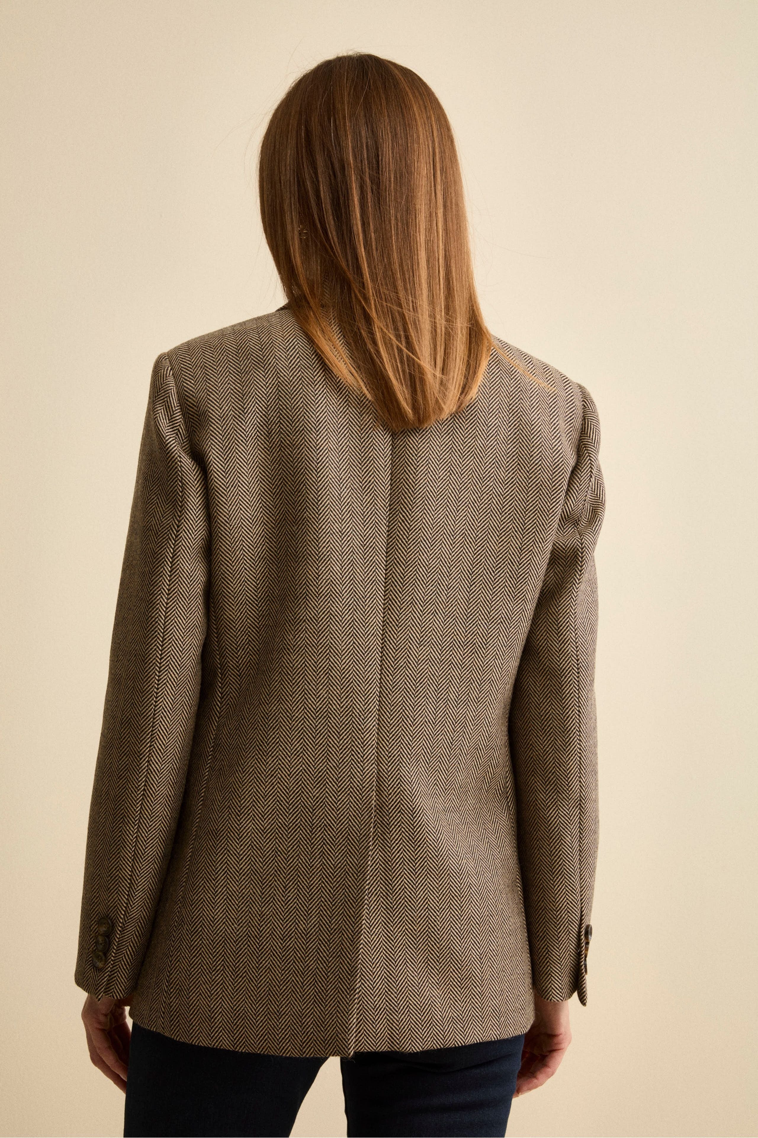 Lined Double-Breasted Blazer in Virgin Wool - BRICK HERRINGBONE