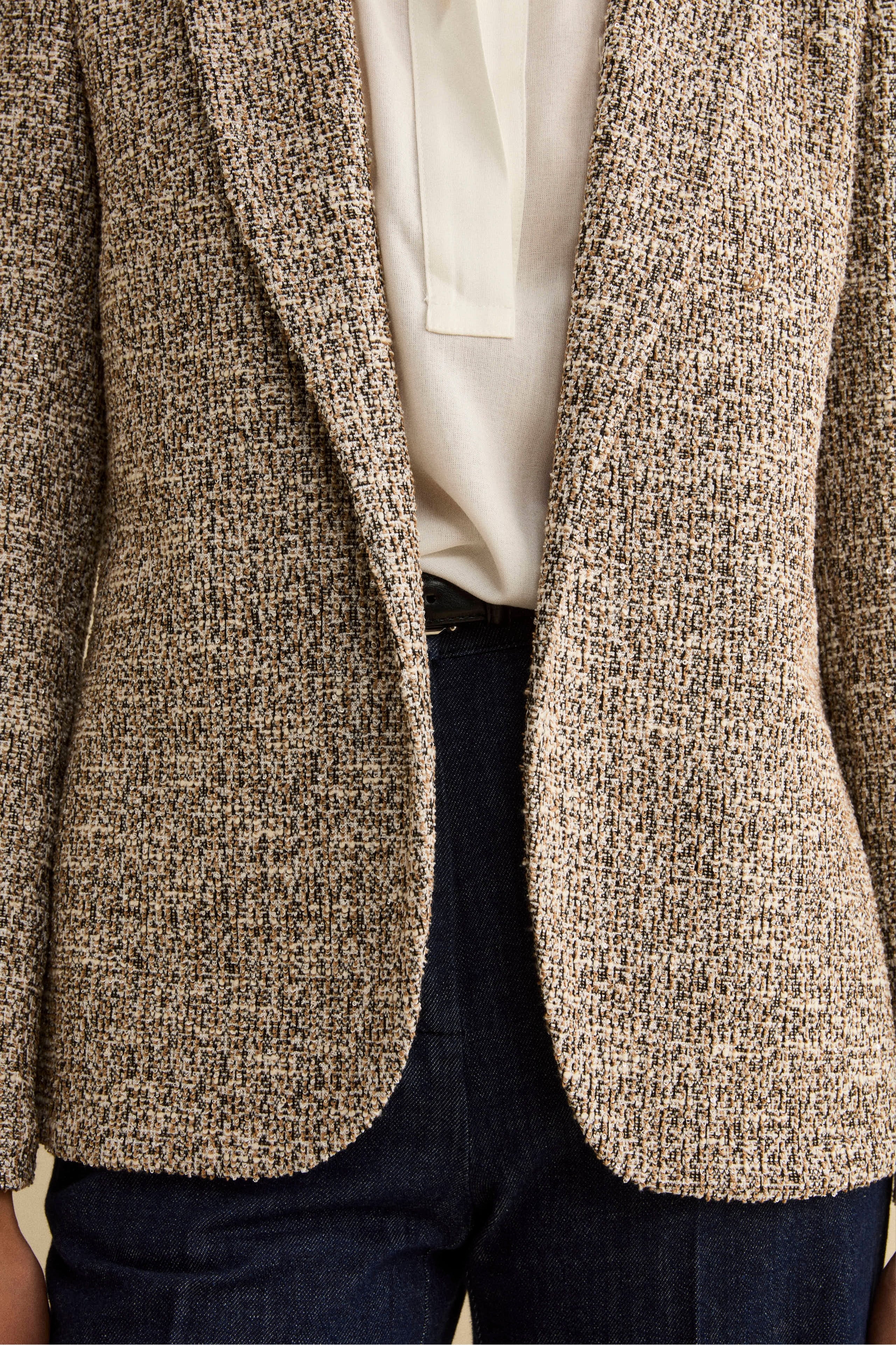 Single-Breasted Bouclé Jacket with Sequins - BLACK