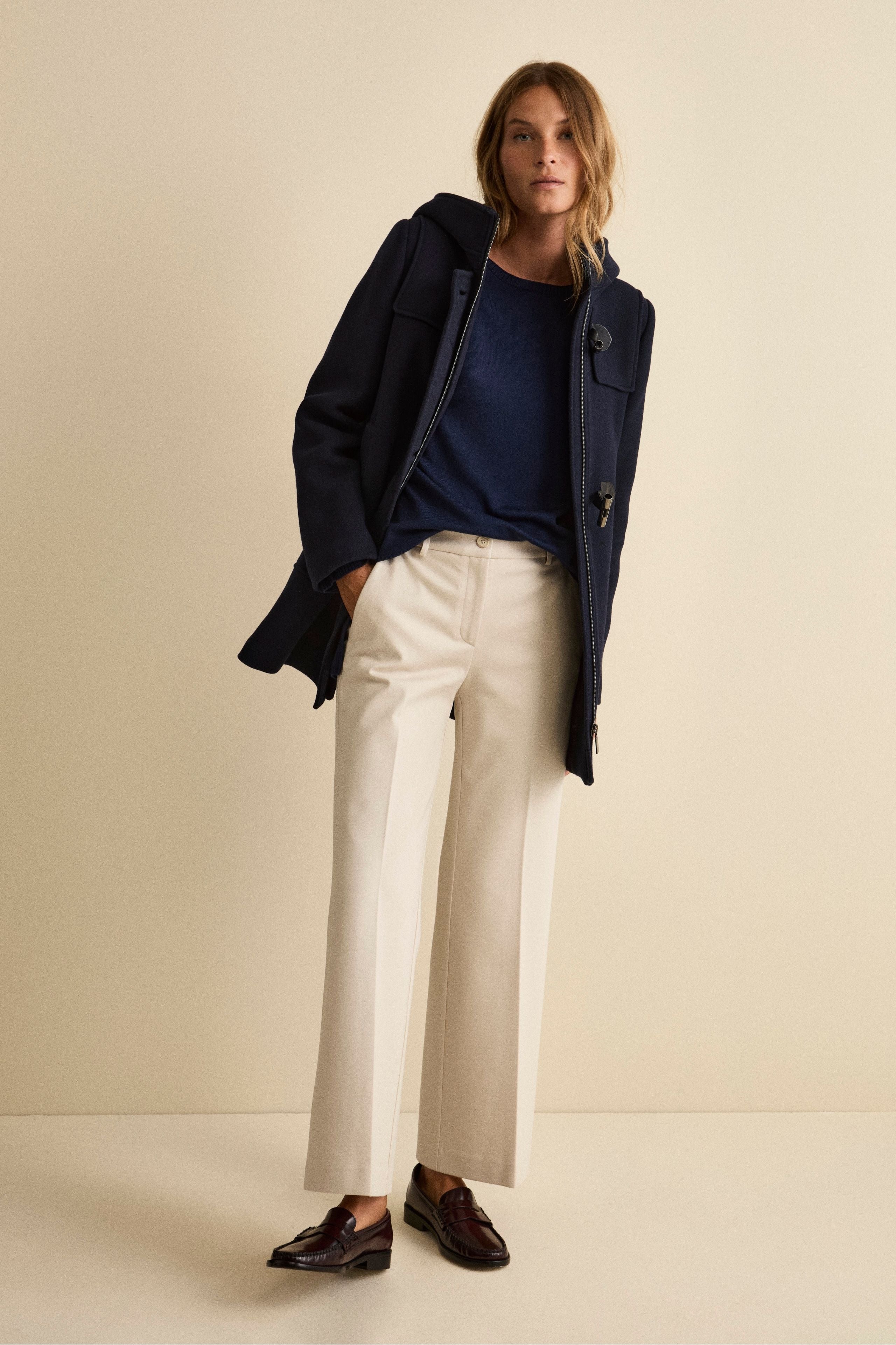 Wool Blend Duffle Coat with Hood - BLUE