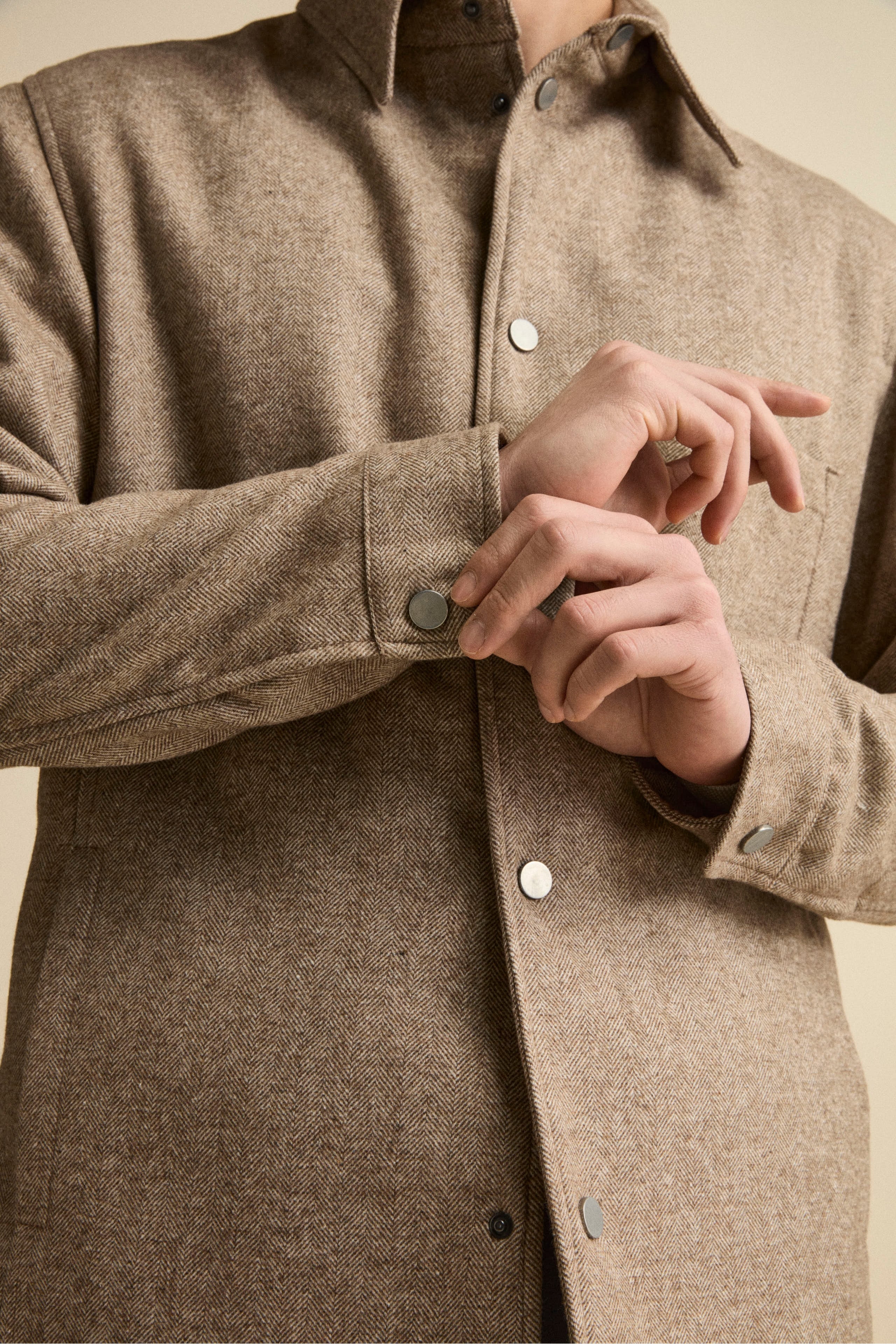 Overshirt Jacket in Wool Blend - Brown herringbone
