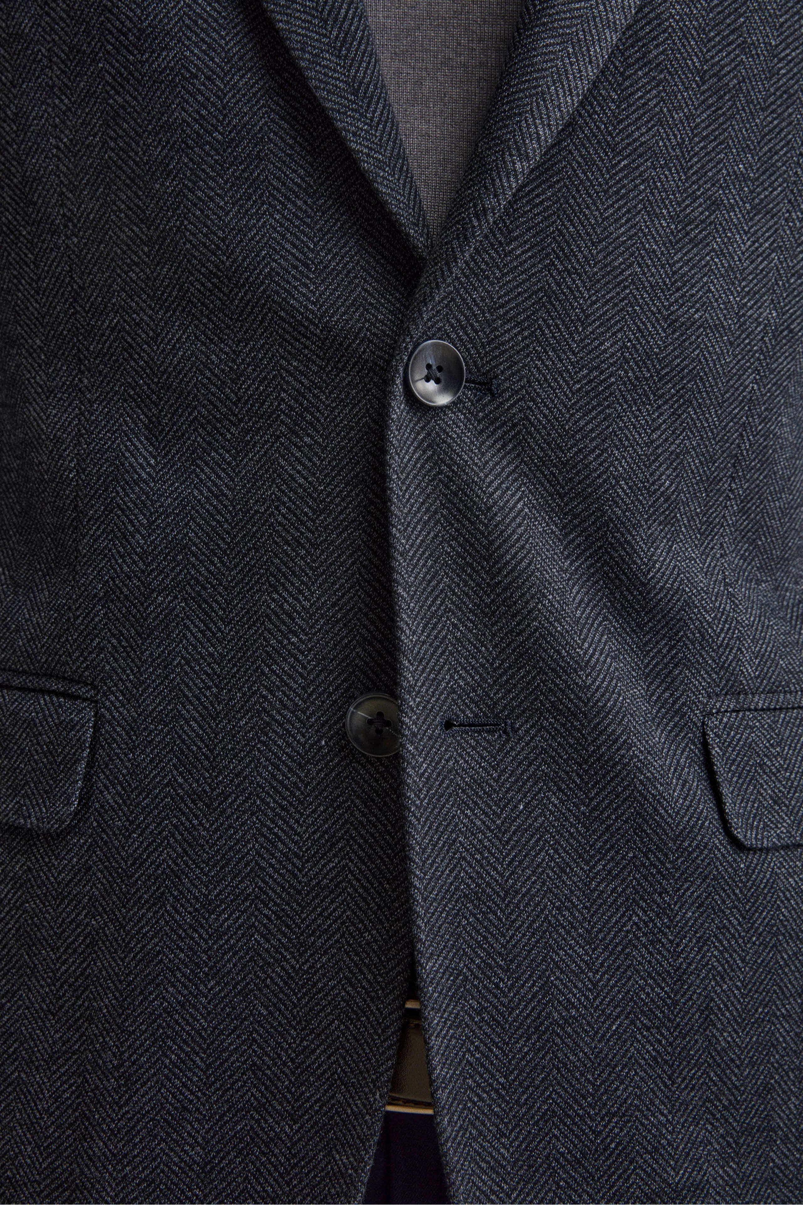 Single-Breasted Regular Fit Jacket with Notch Lapels - Navy blue