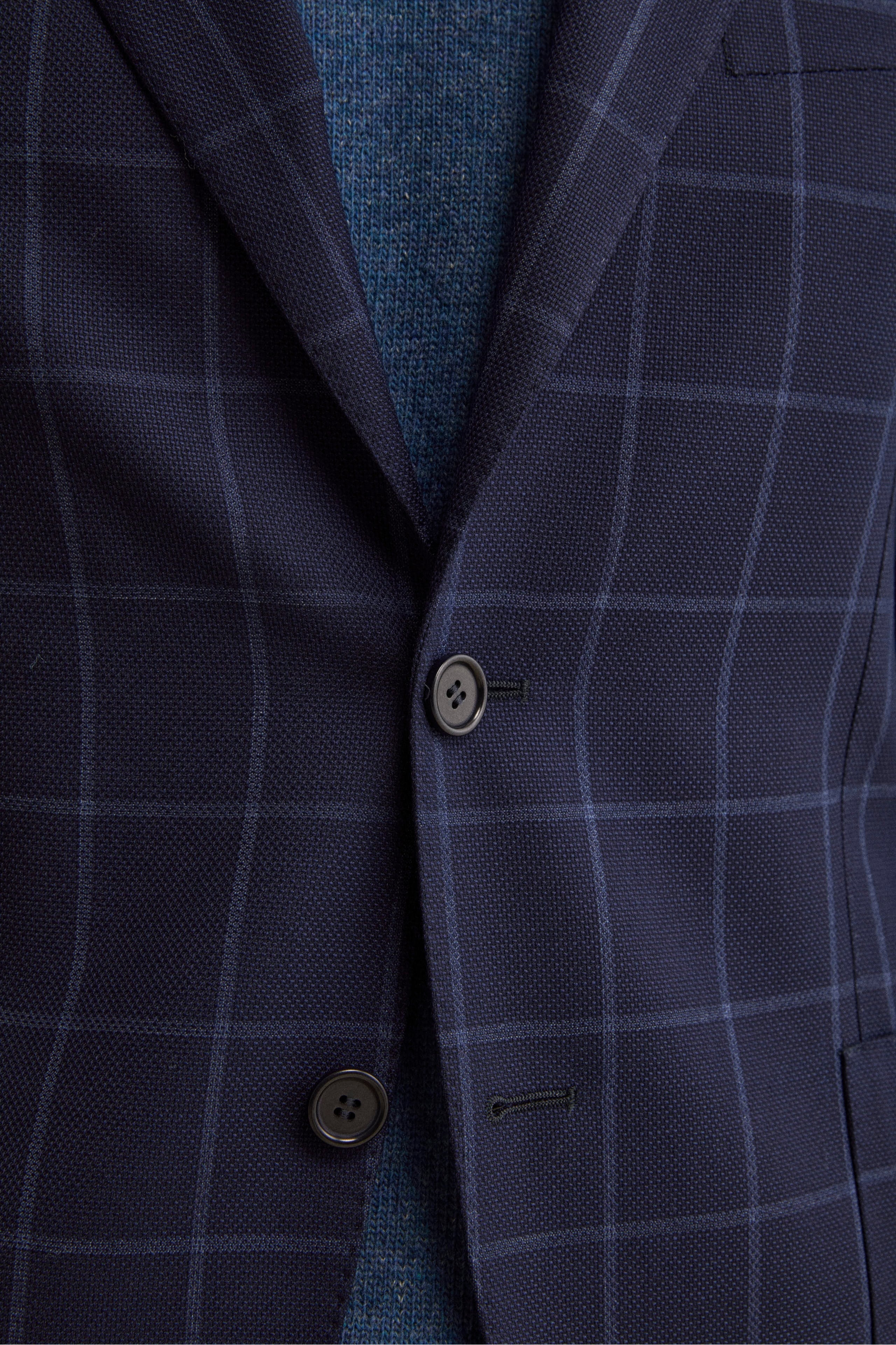 Unlined Single-Breasted Blazer in Virgin Wool - Blue check