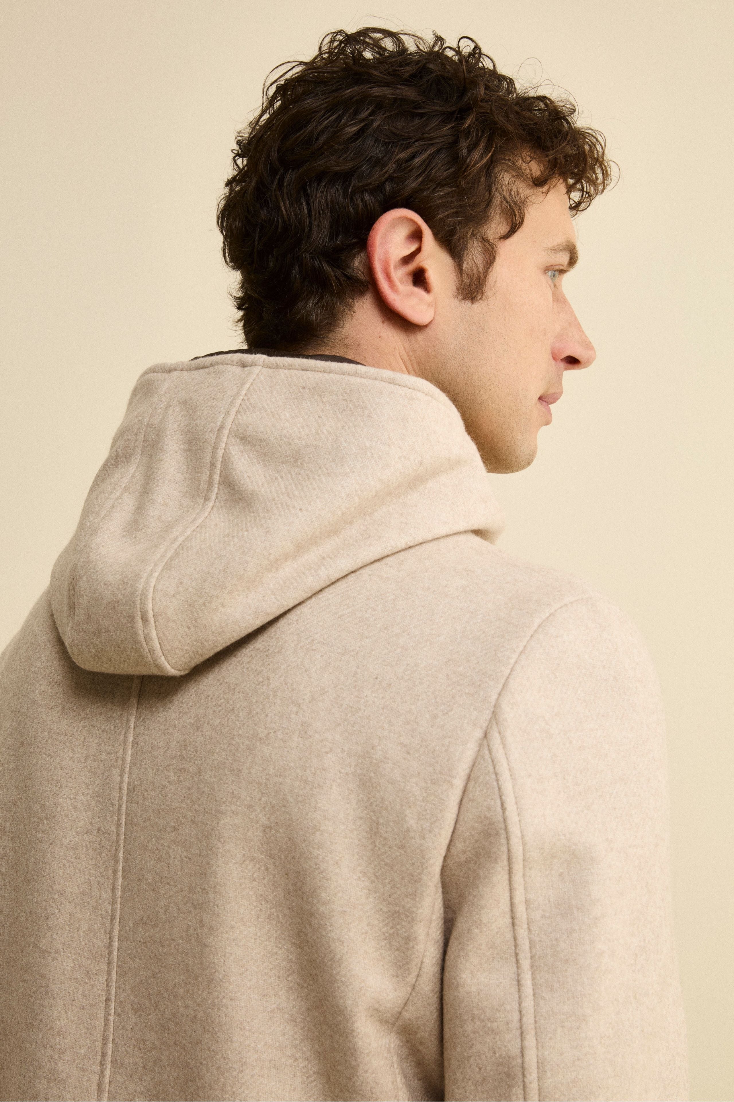 Twill Wool Blend Coat with Zip and Hood - gray