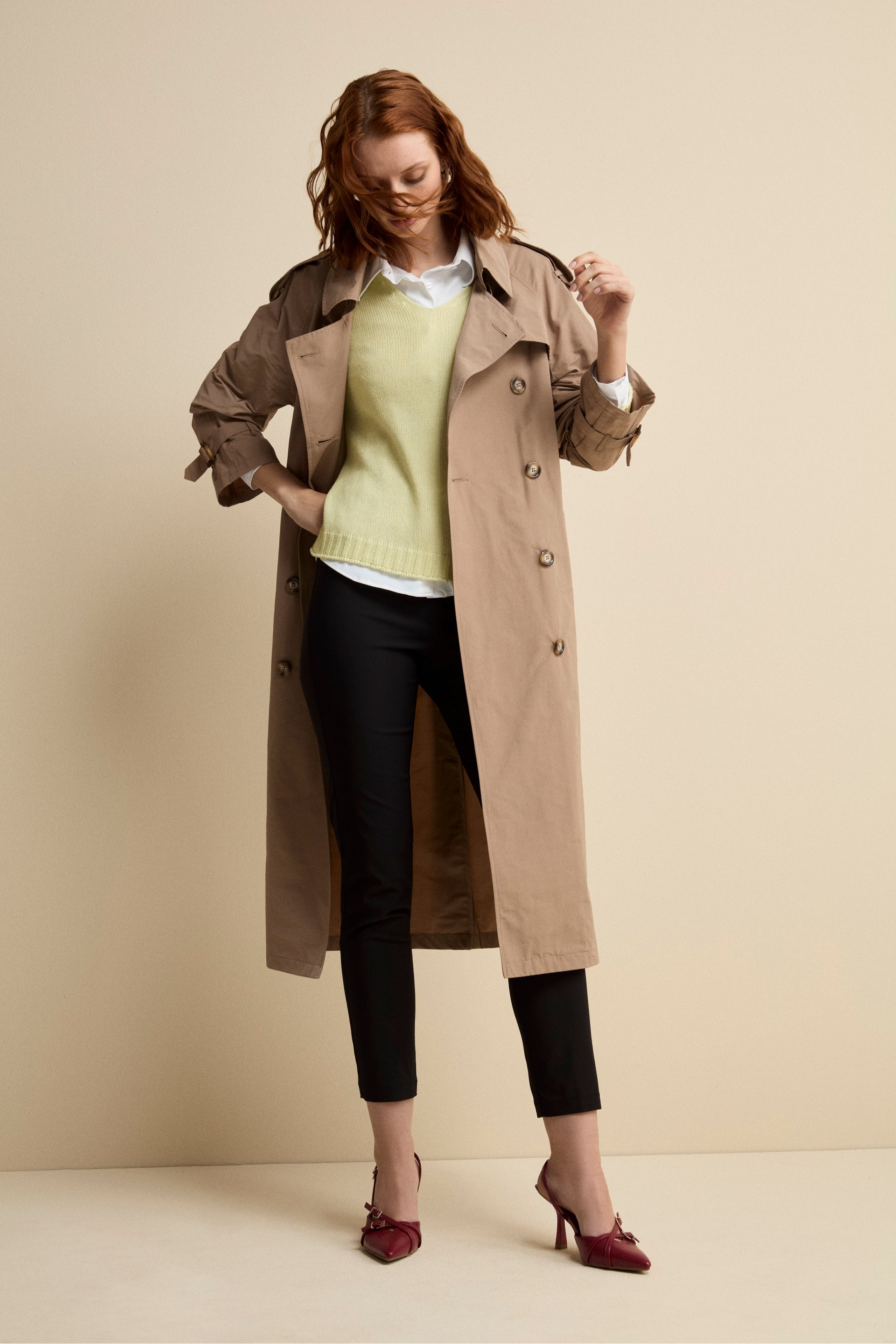 Trench Lungo Doppiopetto con Cintura - CAMMELLO