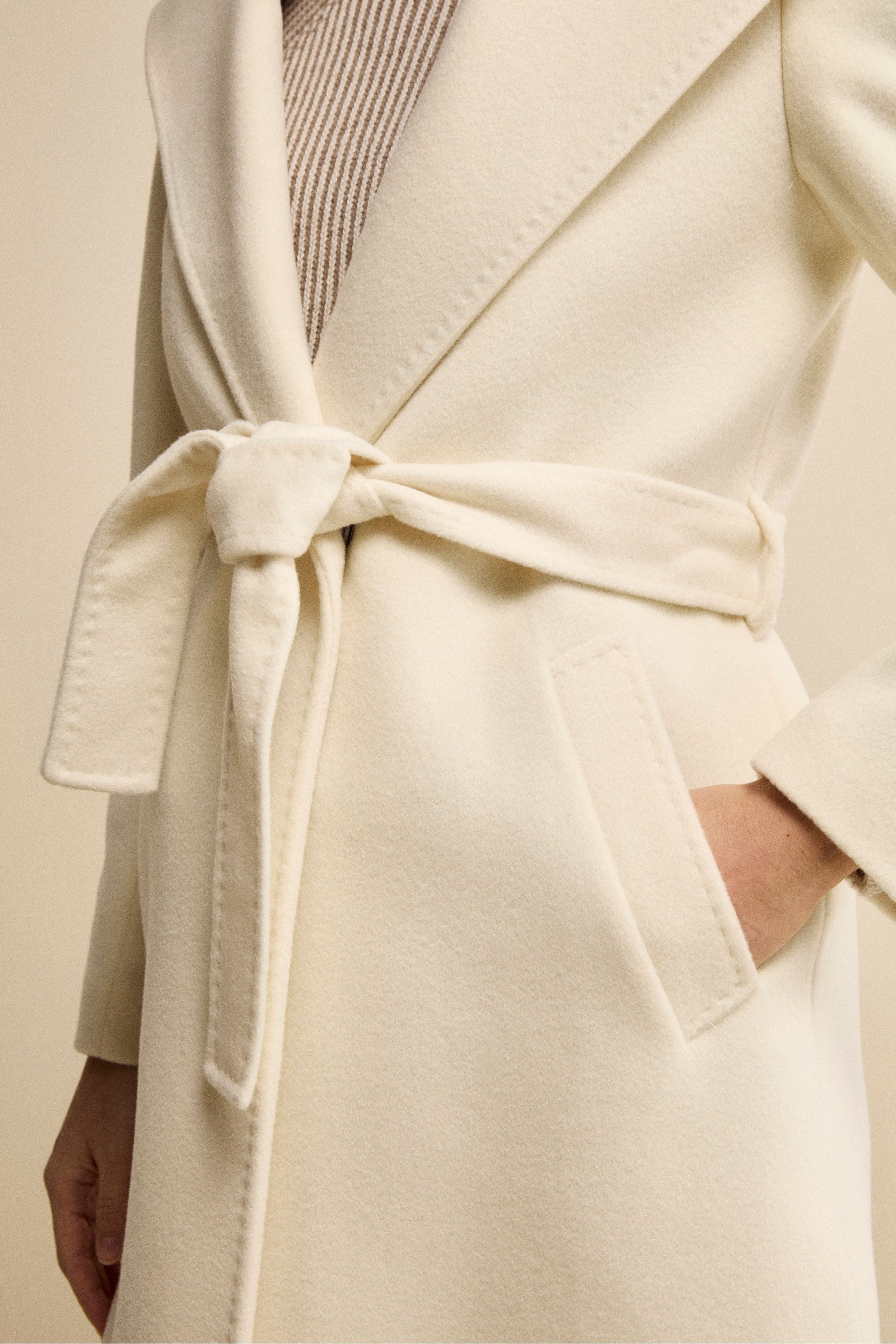 Long Coat in Wool and Cashmere with Hood - CREAM