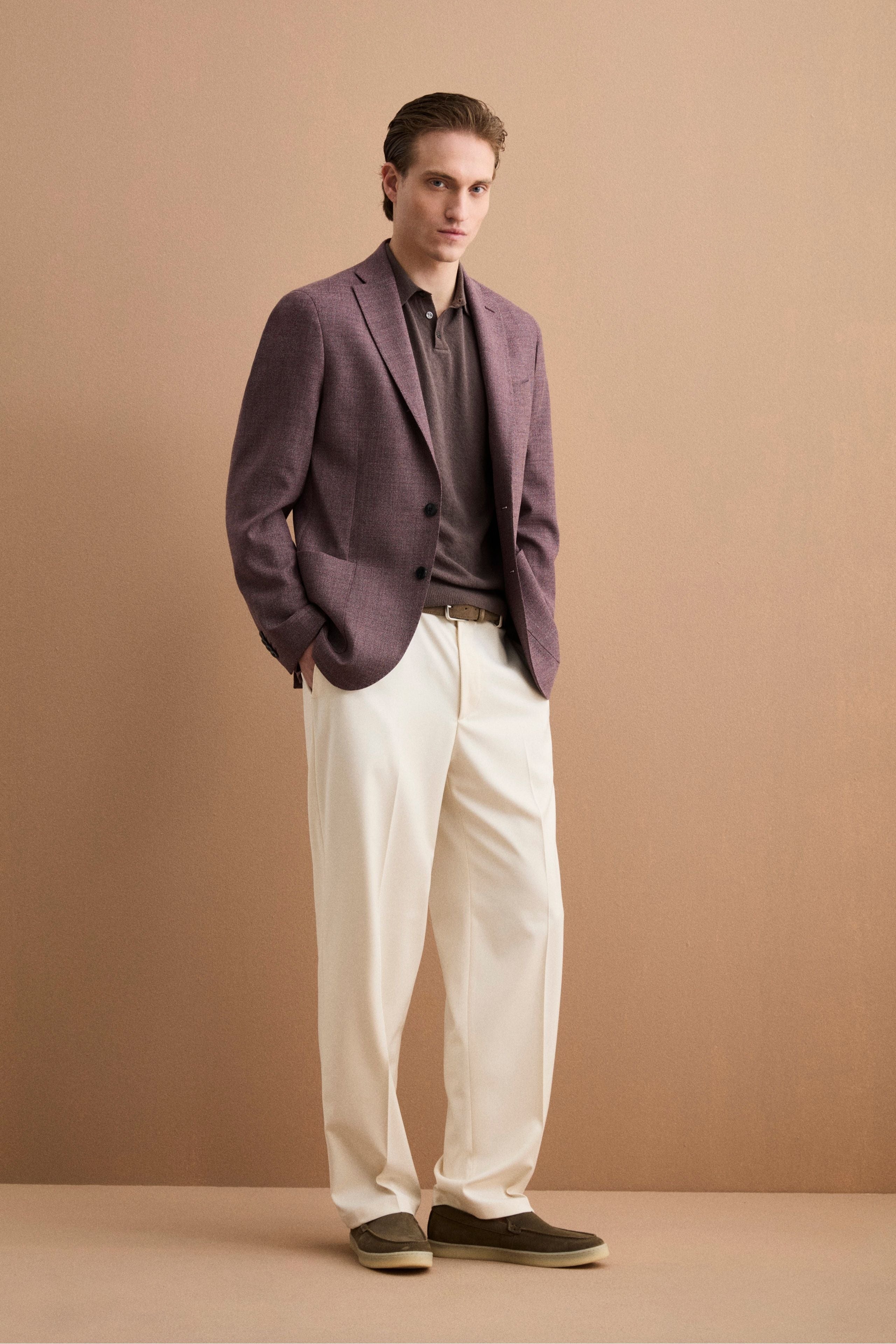 Slim-Fit-Jacke aus Schurwolle, Halbgefüttert - Mauve