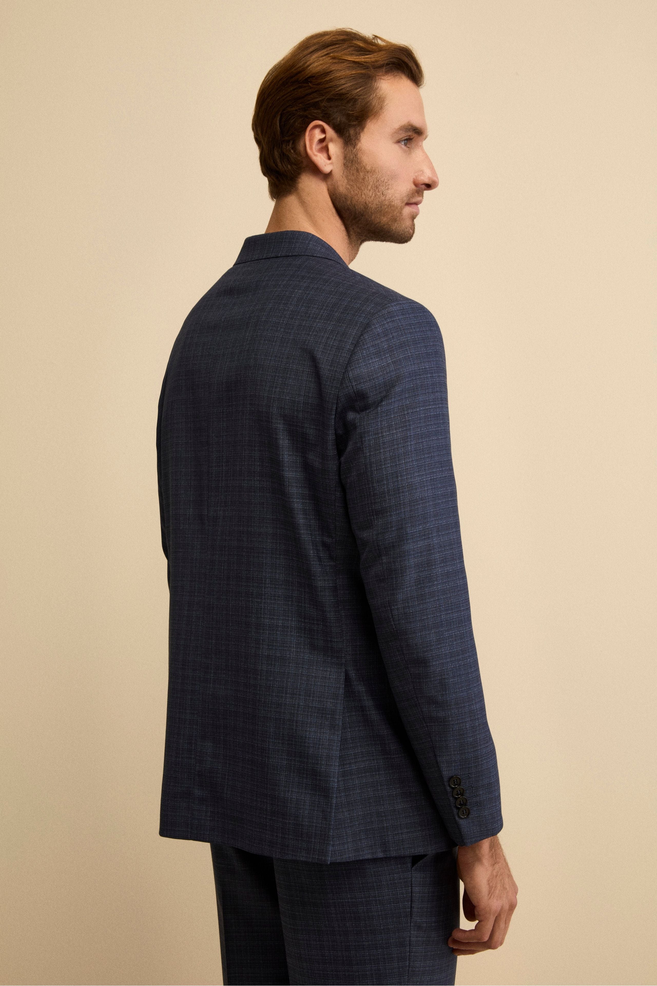 Check Comfort Fit Suit in Virgin Wool - Blue pattern