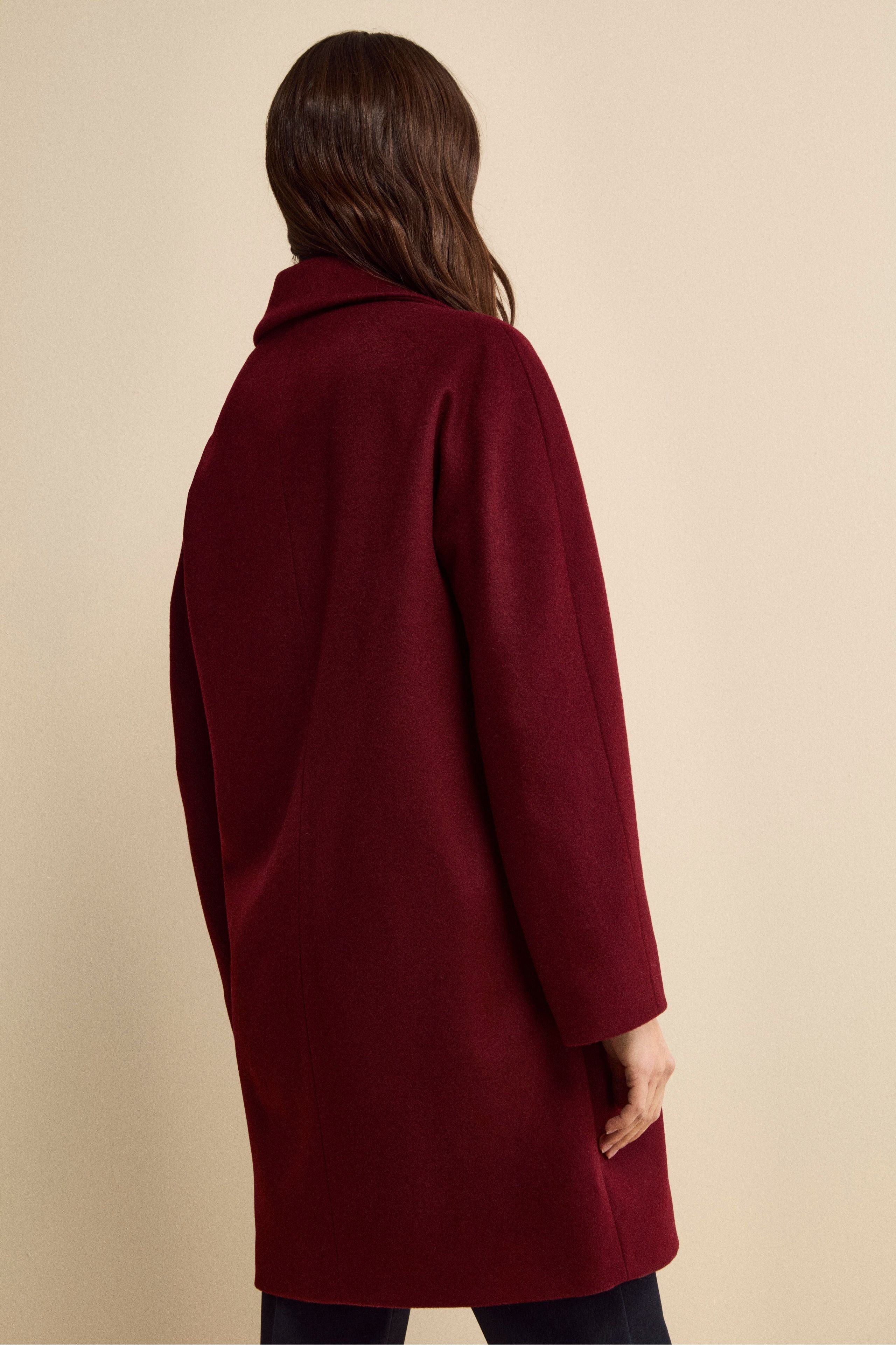 Midi Double-Breasted Coat in Wool and Cashmere Blend - Burgundy