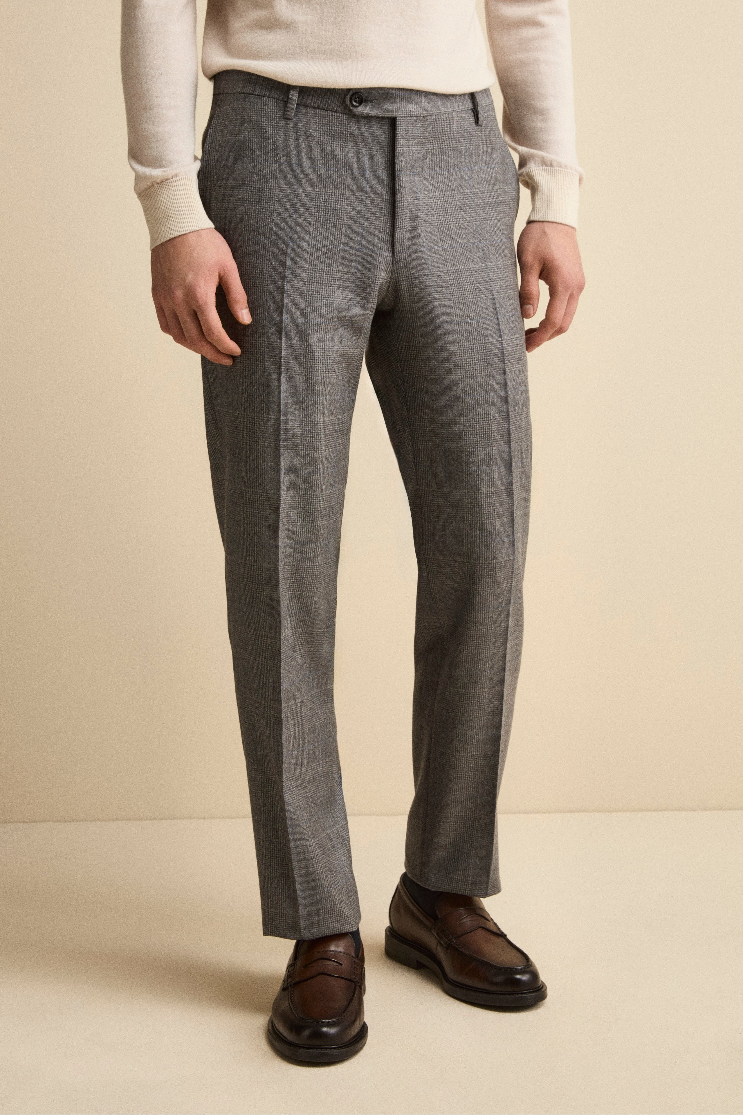 Checked Single-Breasted Virgin Wool Suit Regular Fit - Grey Glen plaid