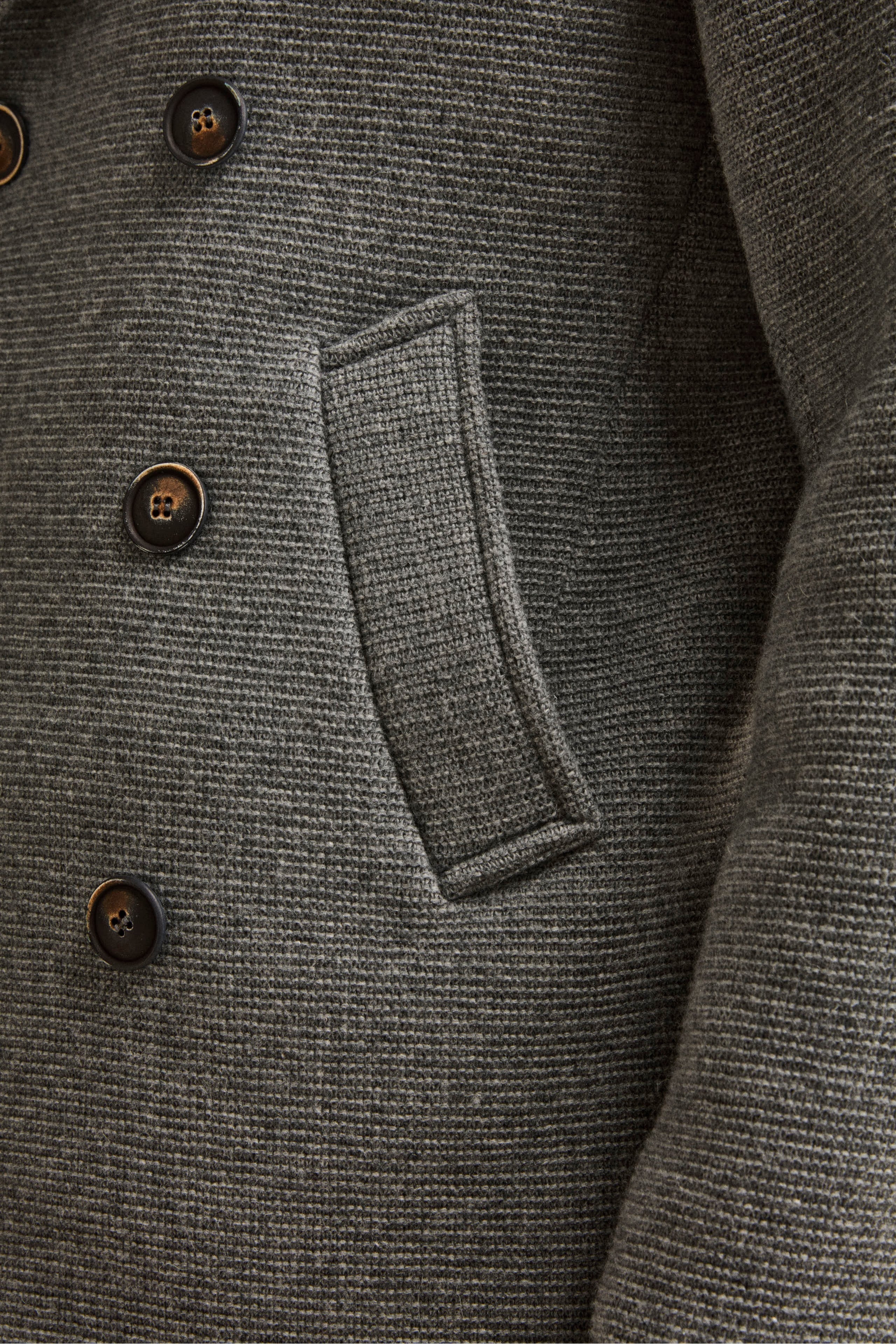 Wool-Blend Double-Breasted Peacoat with Bib - Grey melange