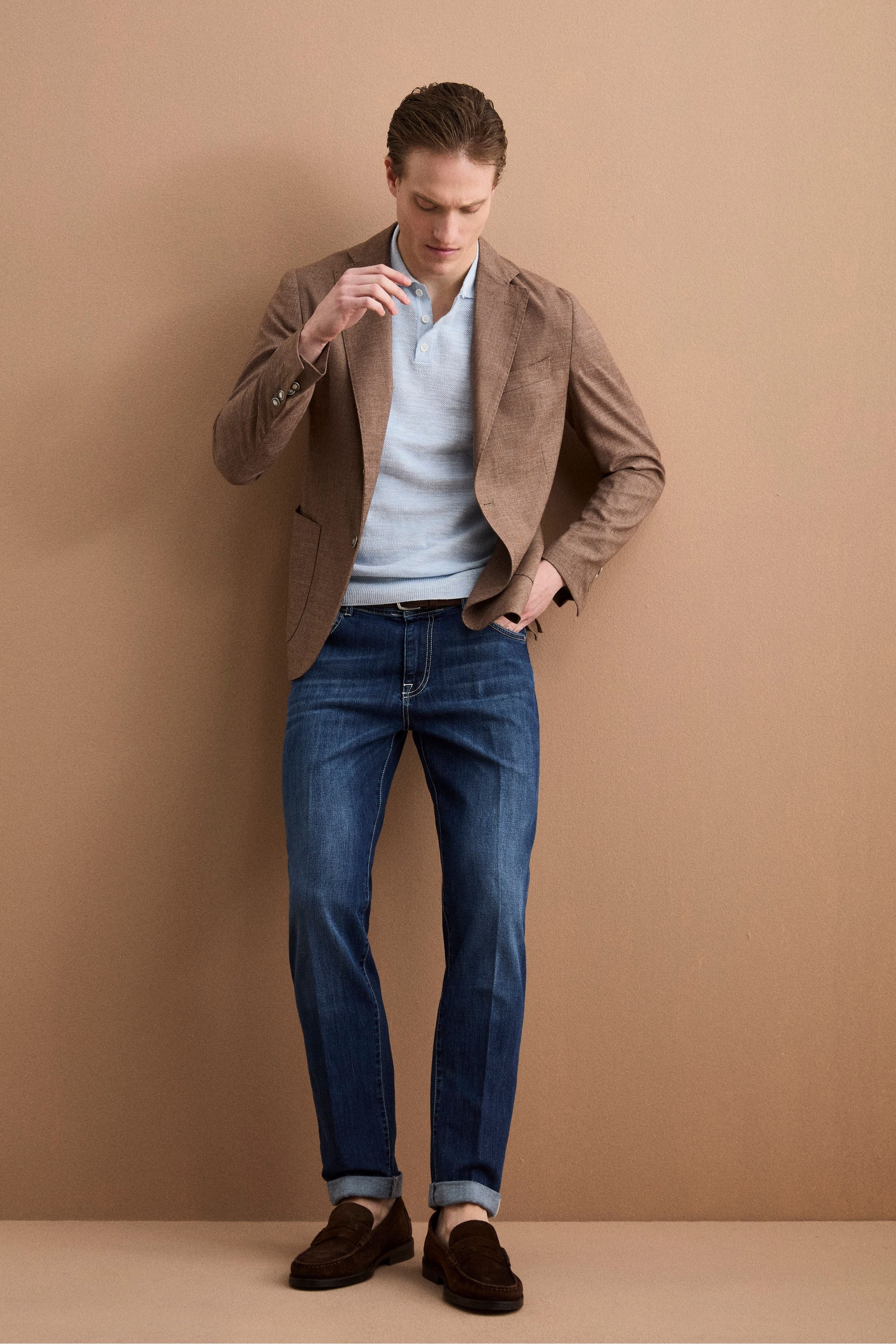 Herren Einreihige Unstrukturierte Wollmix-Jacke - Braun