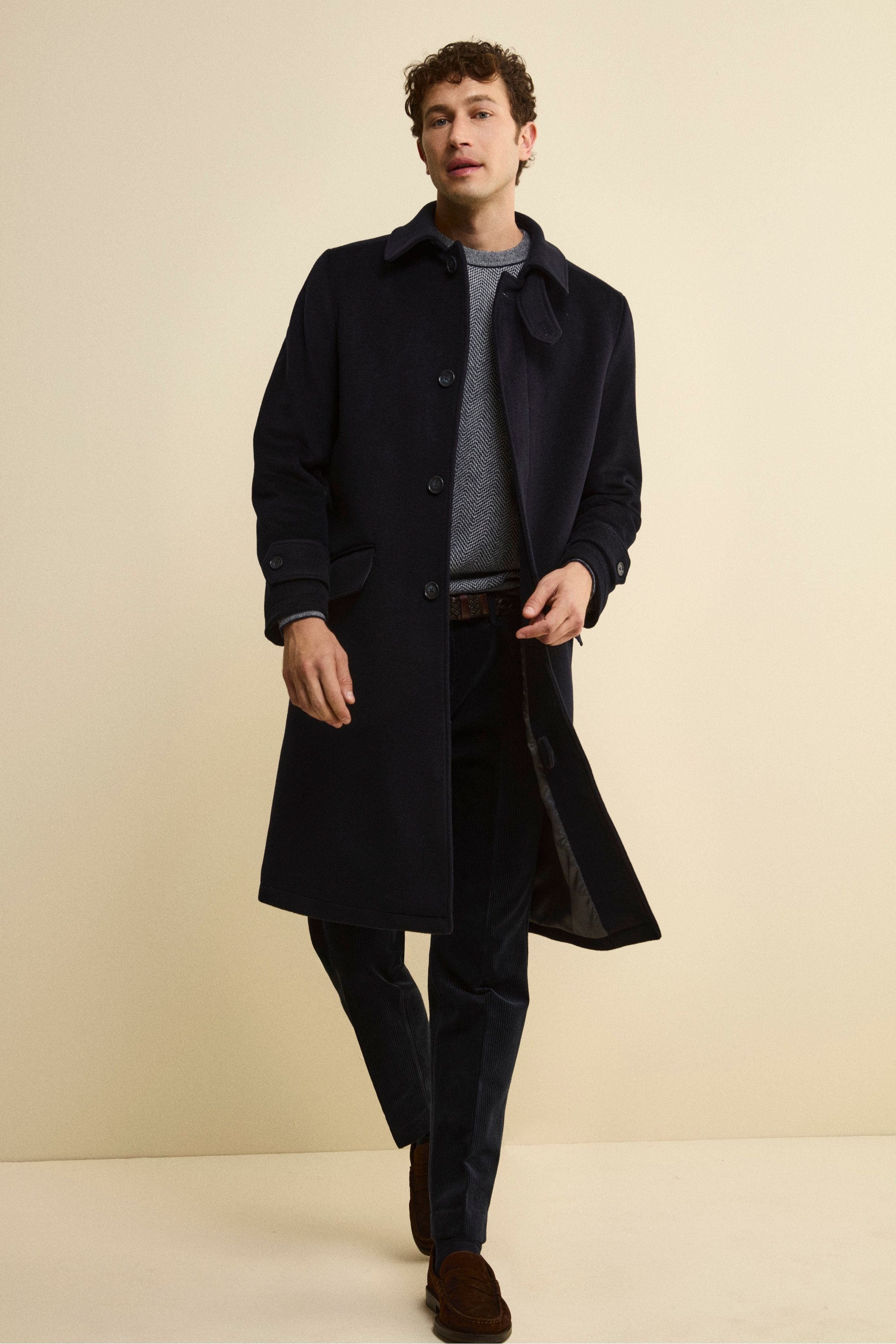 Long Lined Coat in Wool and Cashmere - BLUE