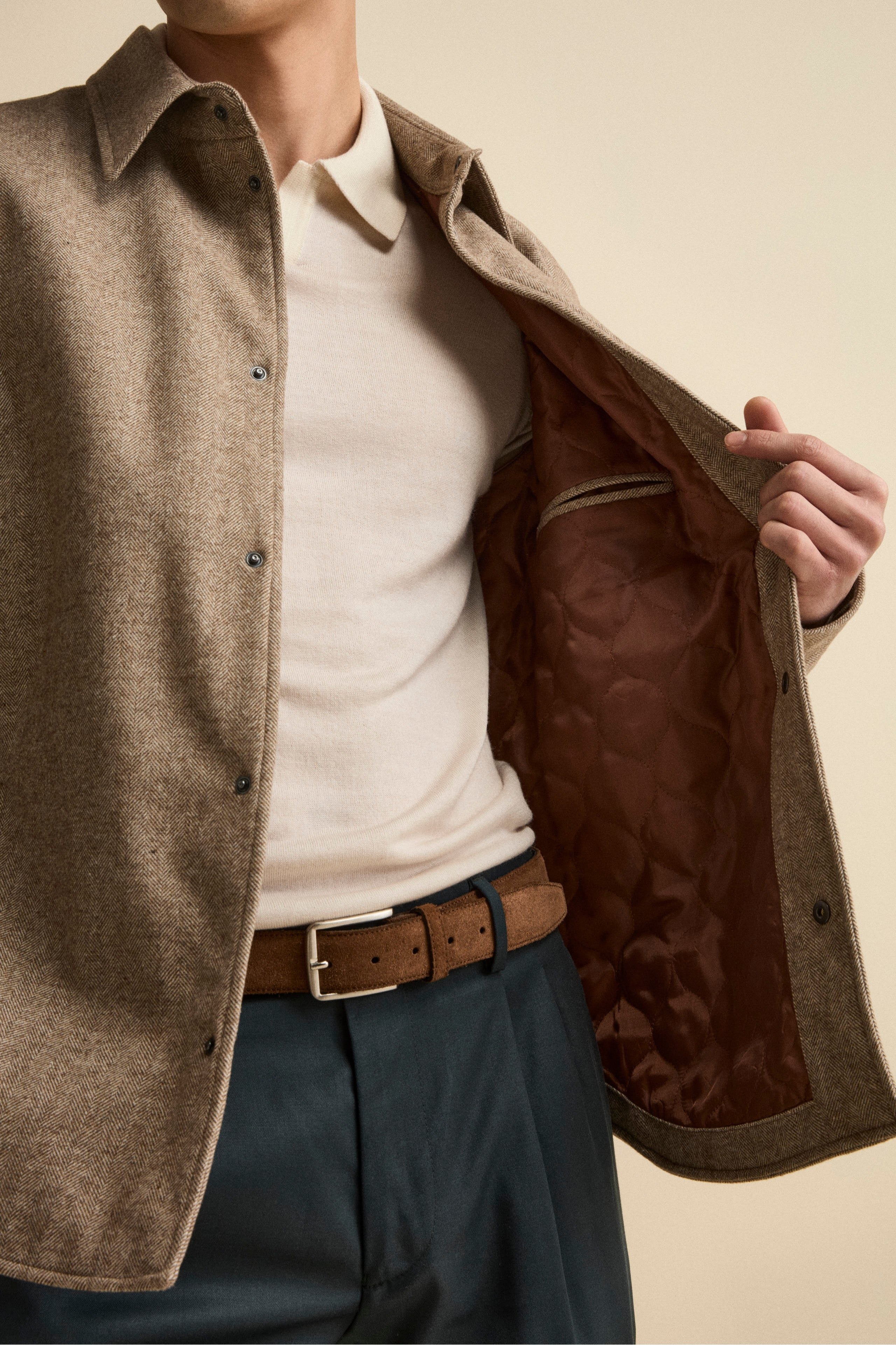 Overshirt Jacket in Wool Blend - Brown herringbone