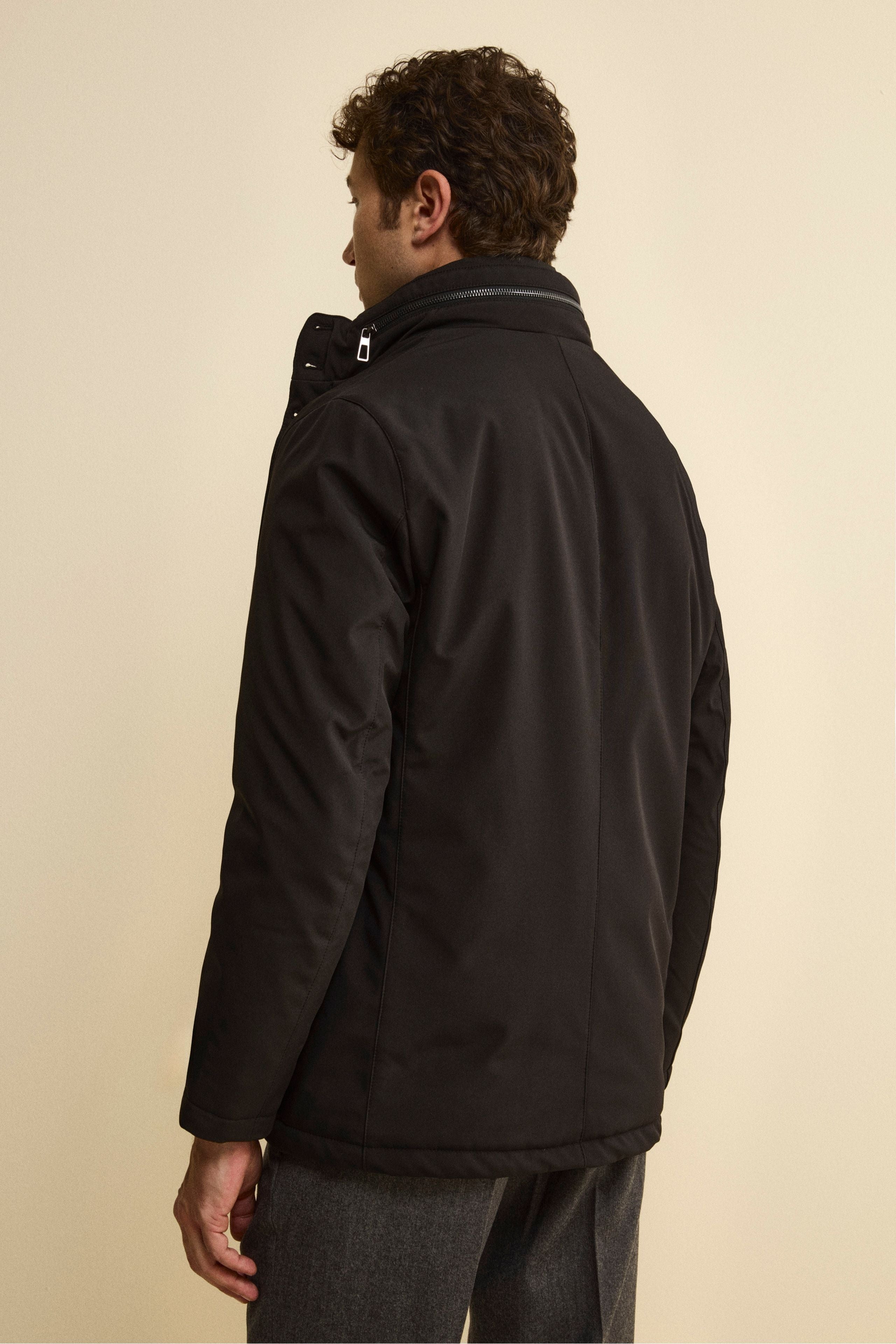 Winter Coat with Removable Bib and Detachable Hood - BLACK