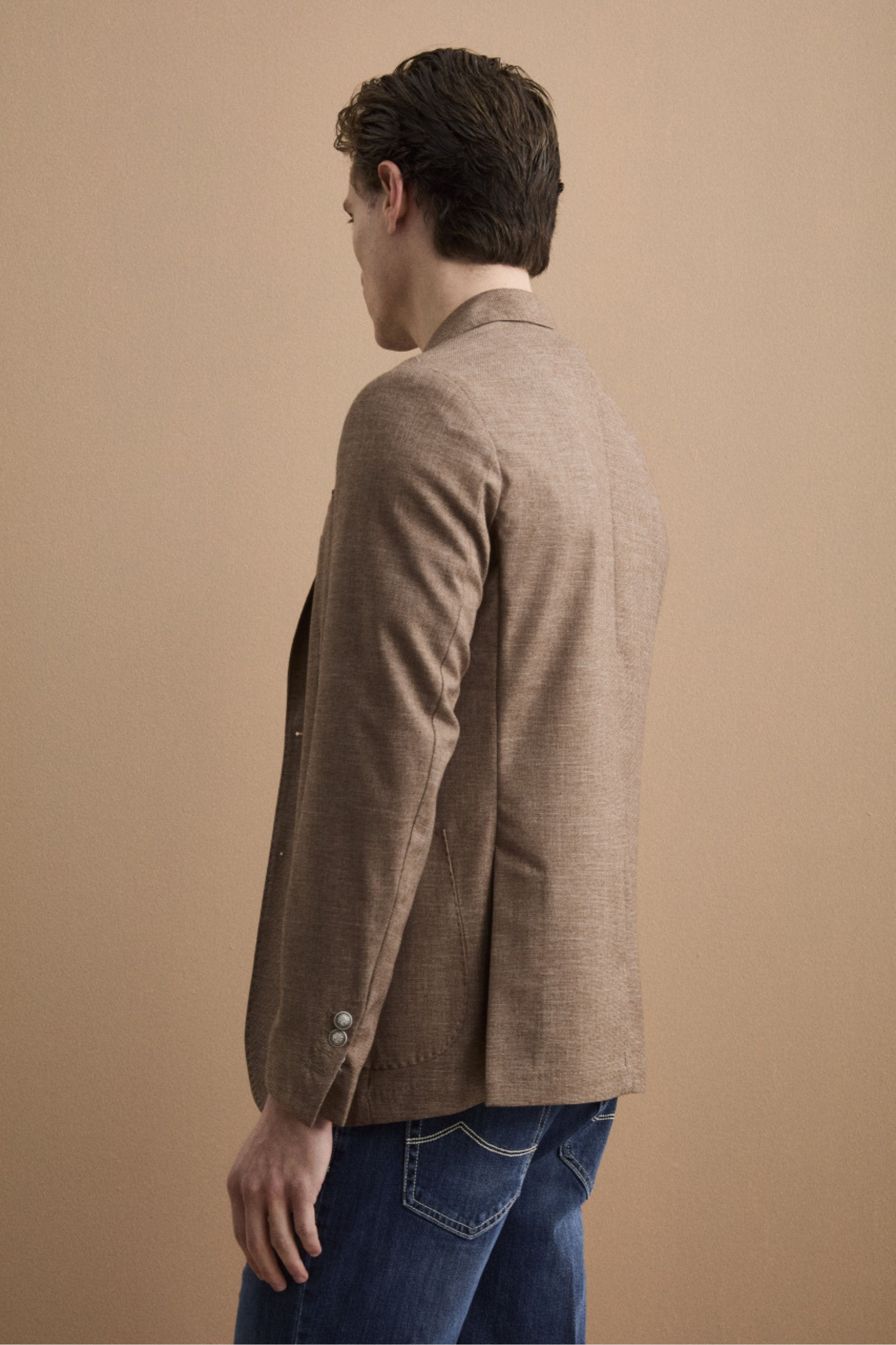 Giacca Monopetto Destrutturata in Misto Lana - NOCCIOLA