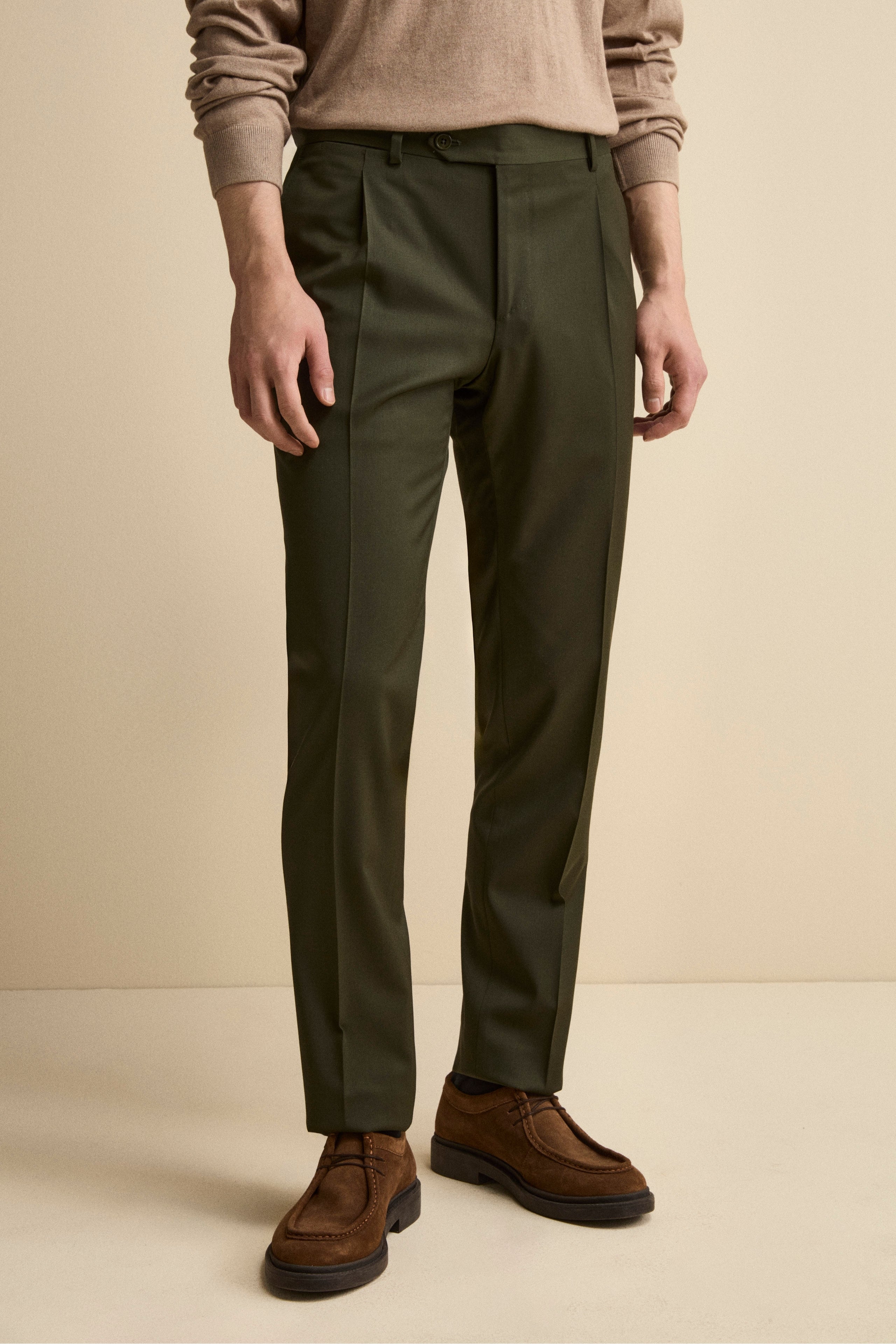Lined Single-Breasted Wool Suit Slim Fit - Green