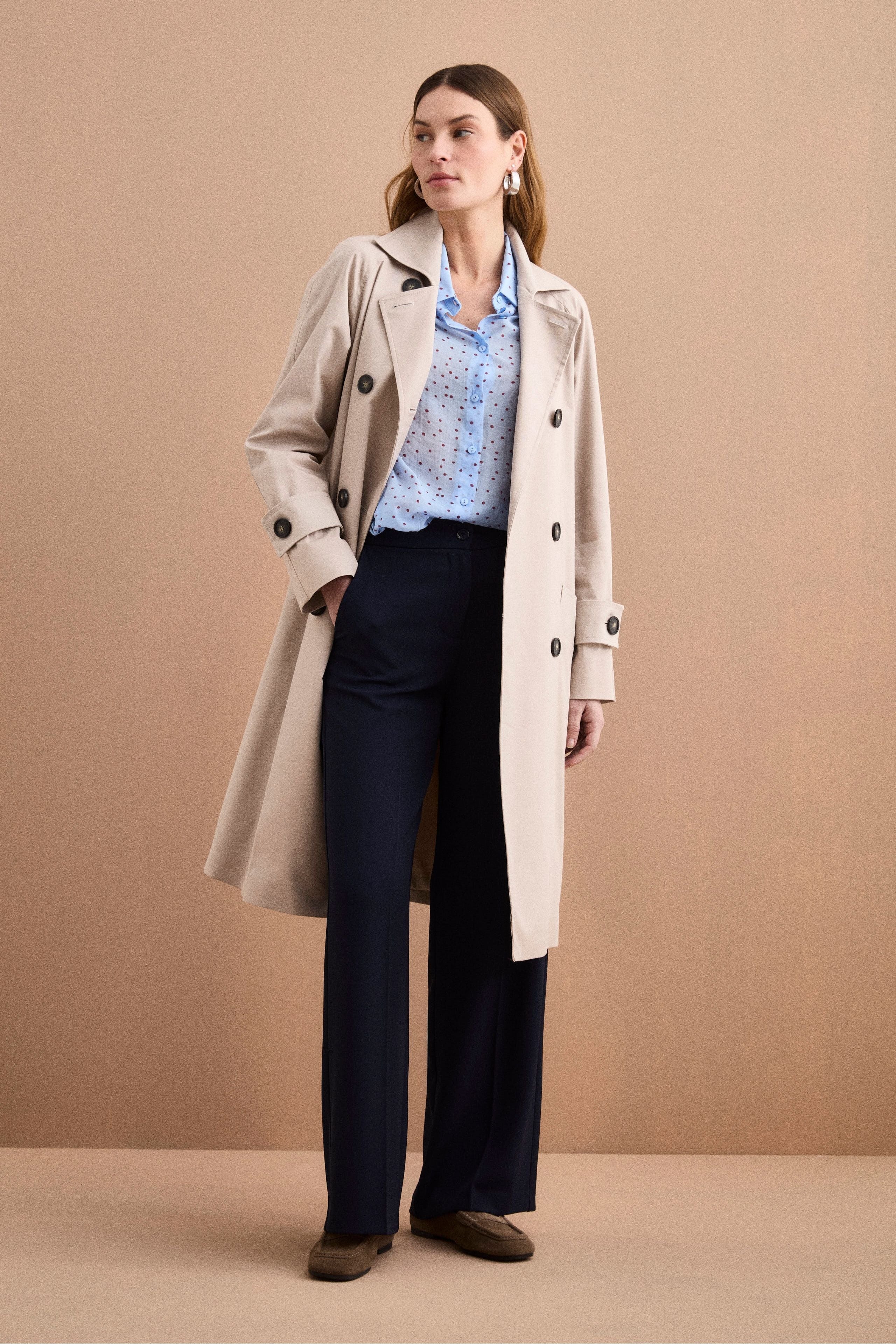 Trench Doppiopetto in Cotone con Cintura - SABBIA