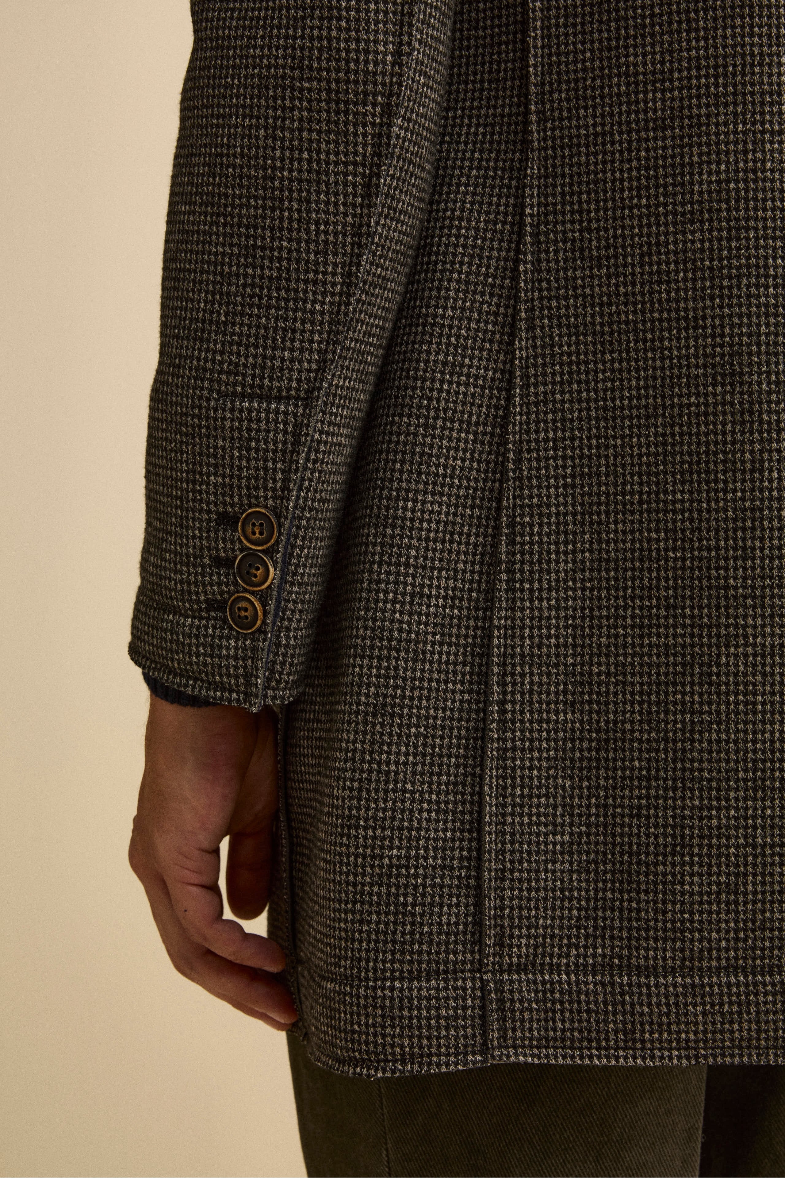 Raw-Cut Midi Patterned Coat - Grey-Black