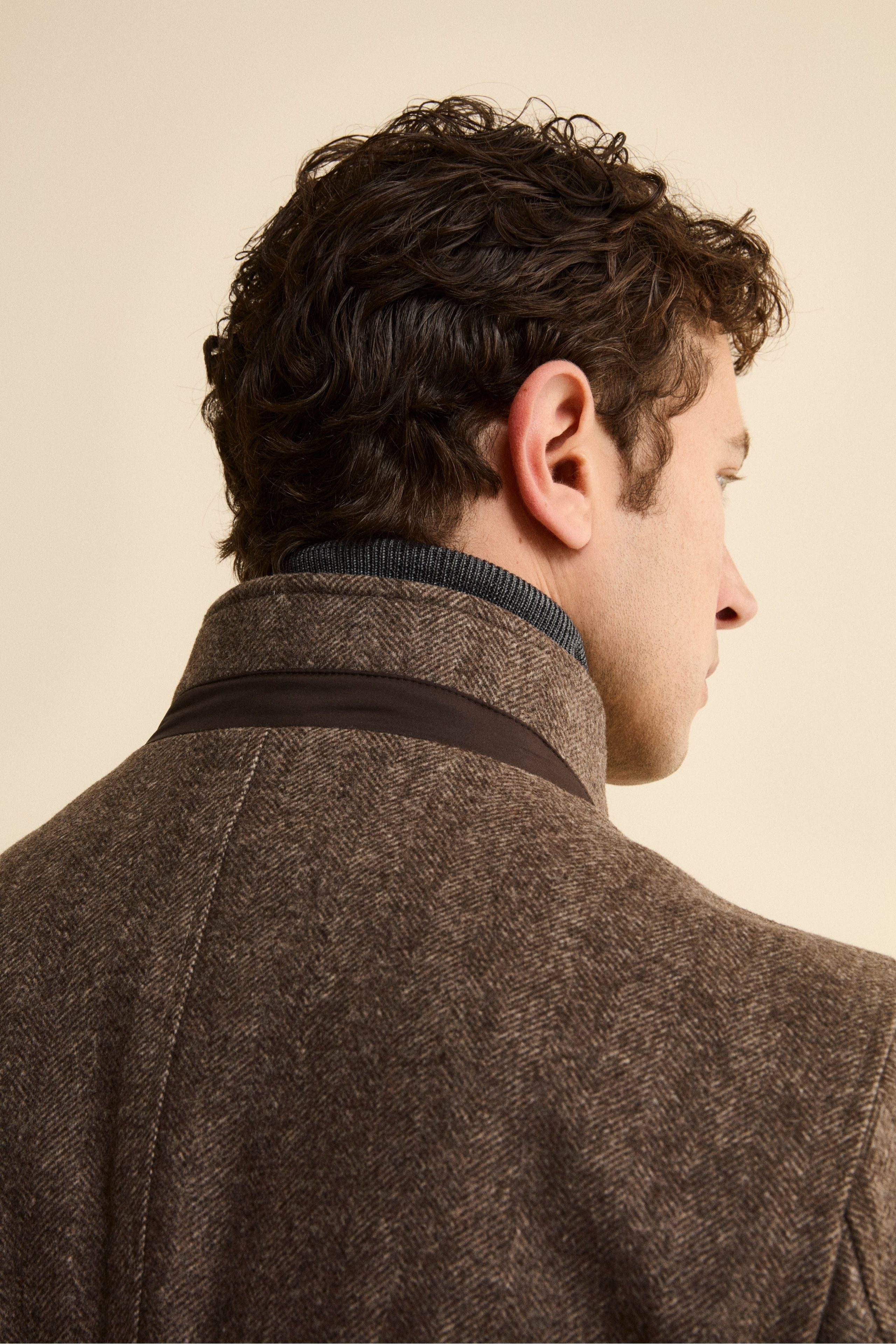 Herringbone Midi Coat in Wool and Cashmere Blend - BROWN MELANGE