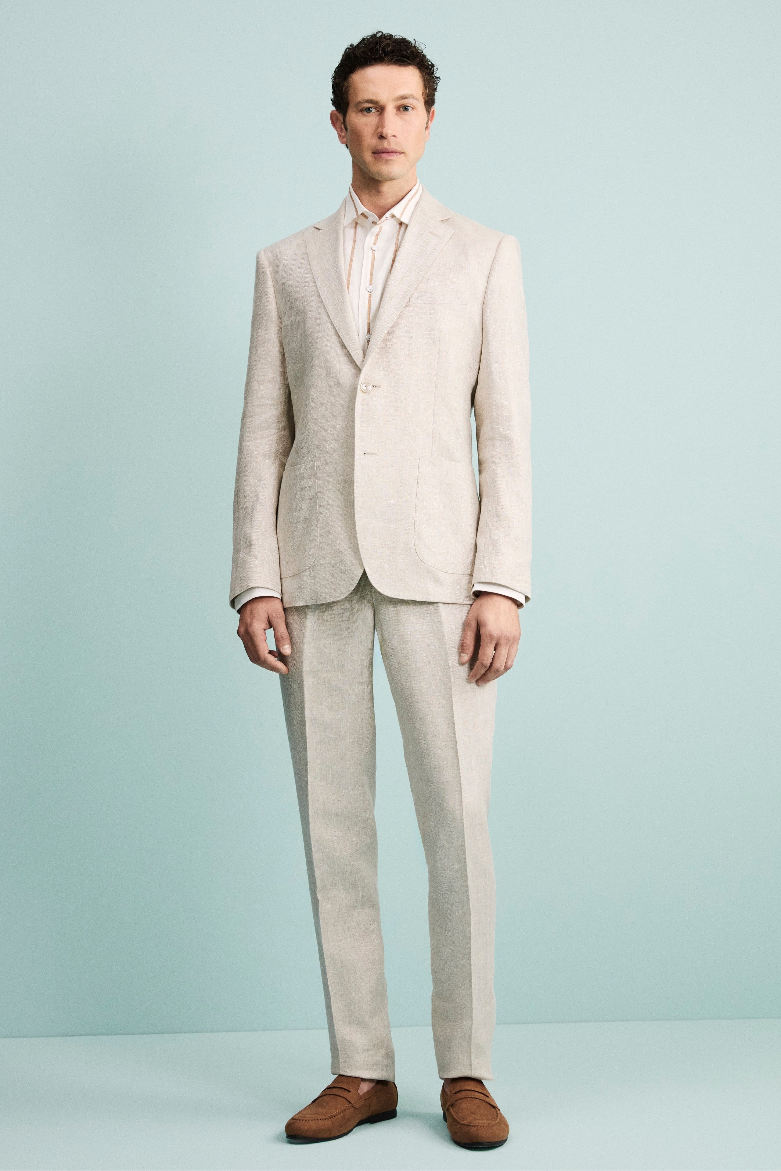 Abito Spigato Monopetto in Lino - BEIGE