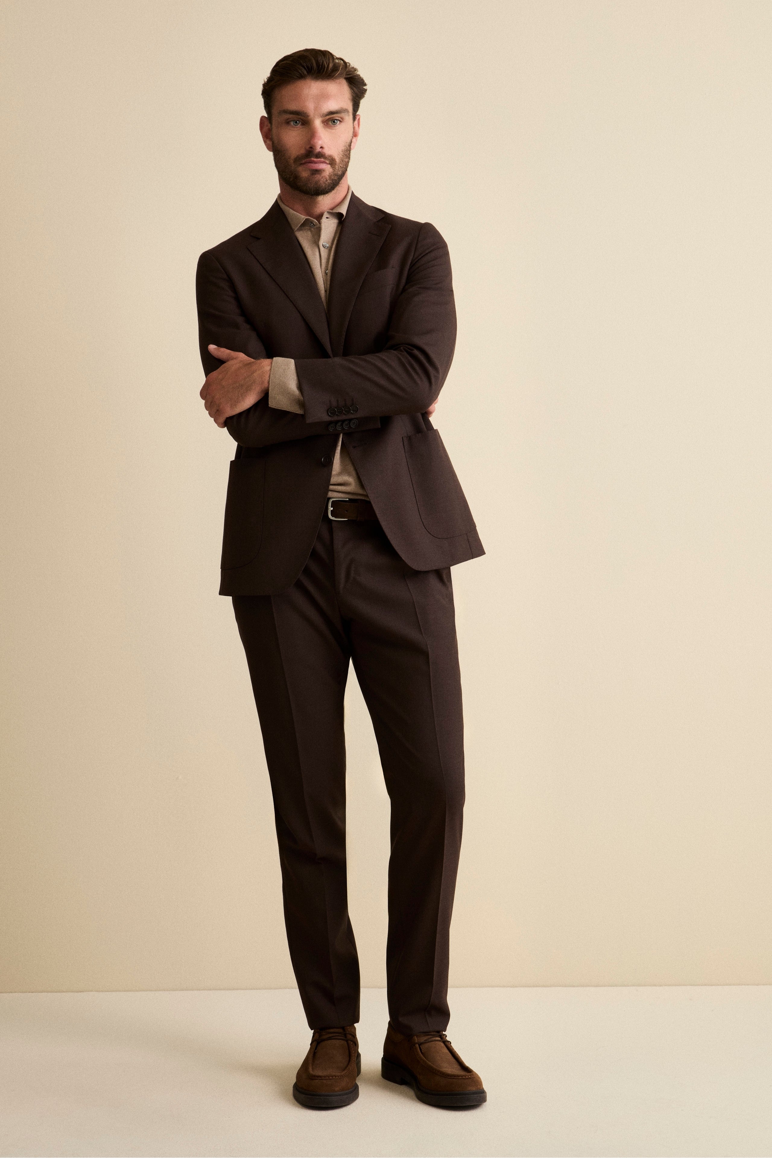 Semi-Lined Slim Fit Suit in Virgin Wool - brown