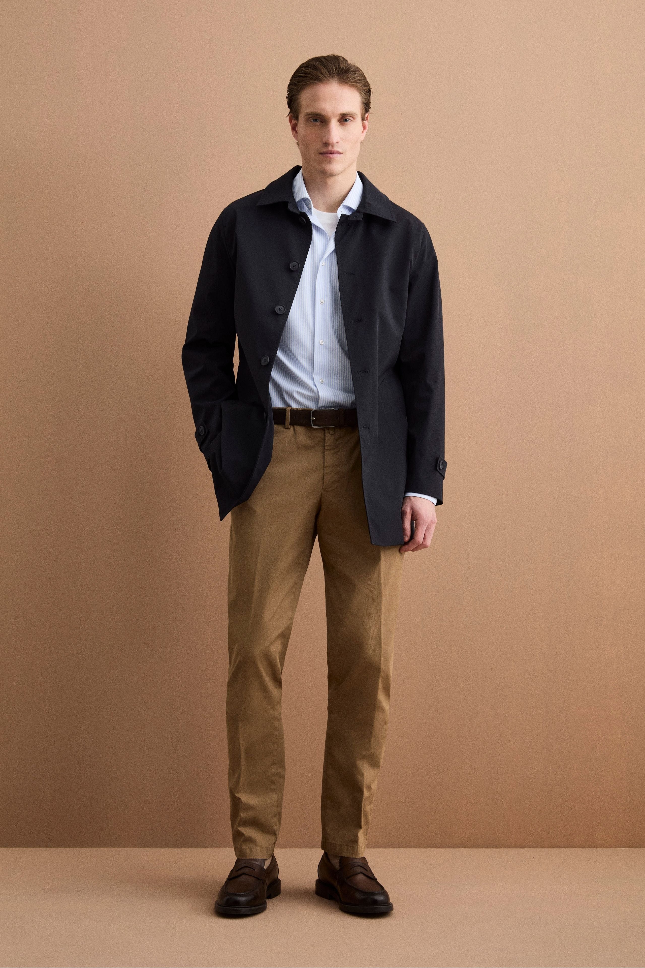 Herren Kurzer Wasserdichter Gefütterter Trenchcoat - BLAU