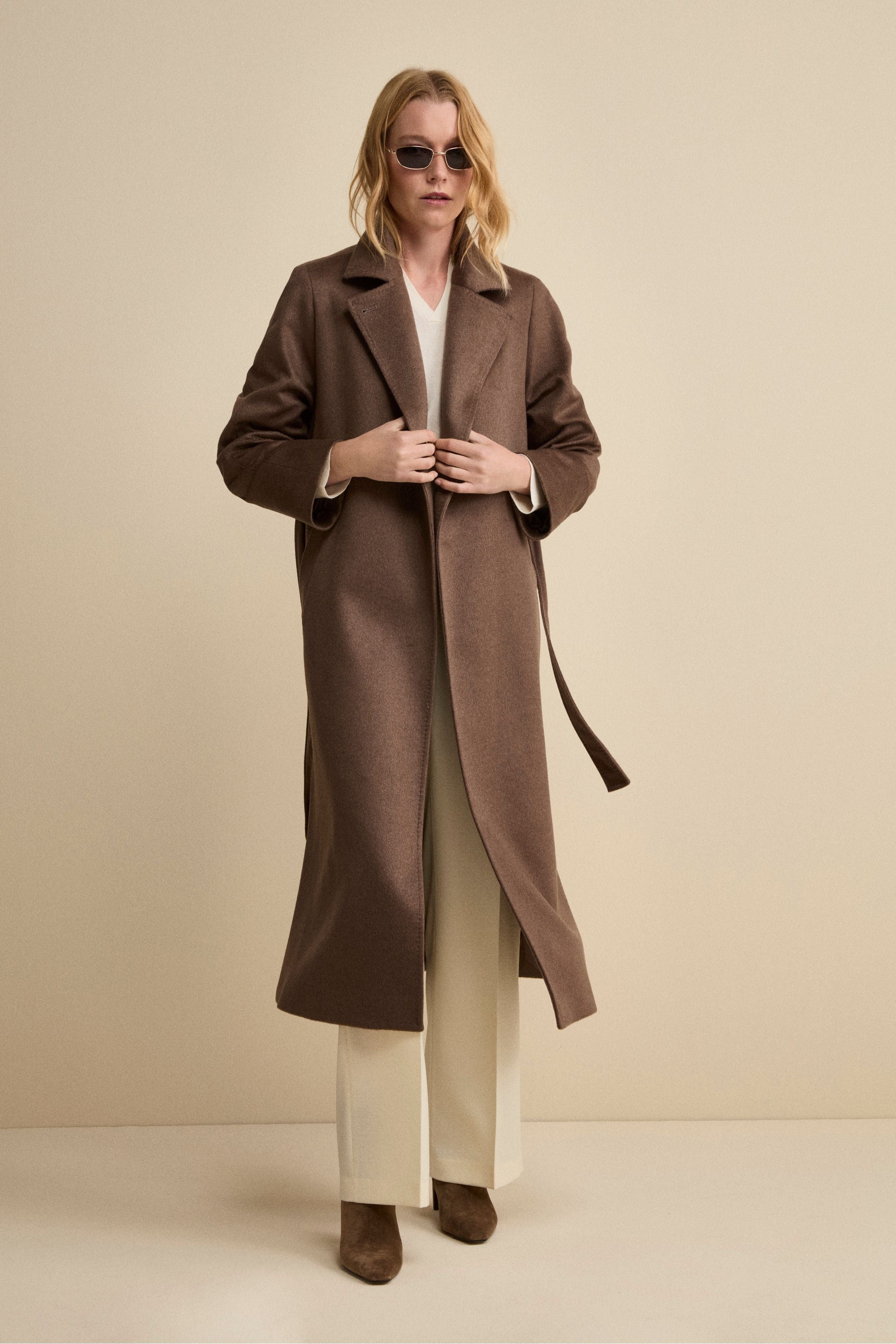 Cappotto Vestaglia Lungo in Puro Cashmere - NOCCIOLA