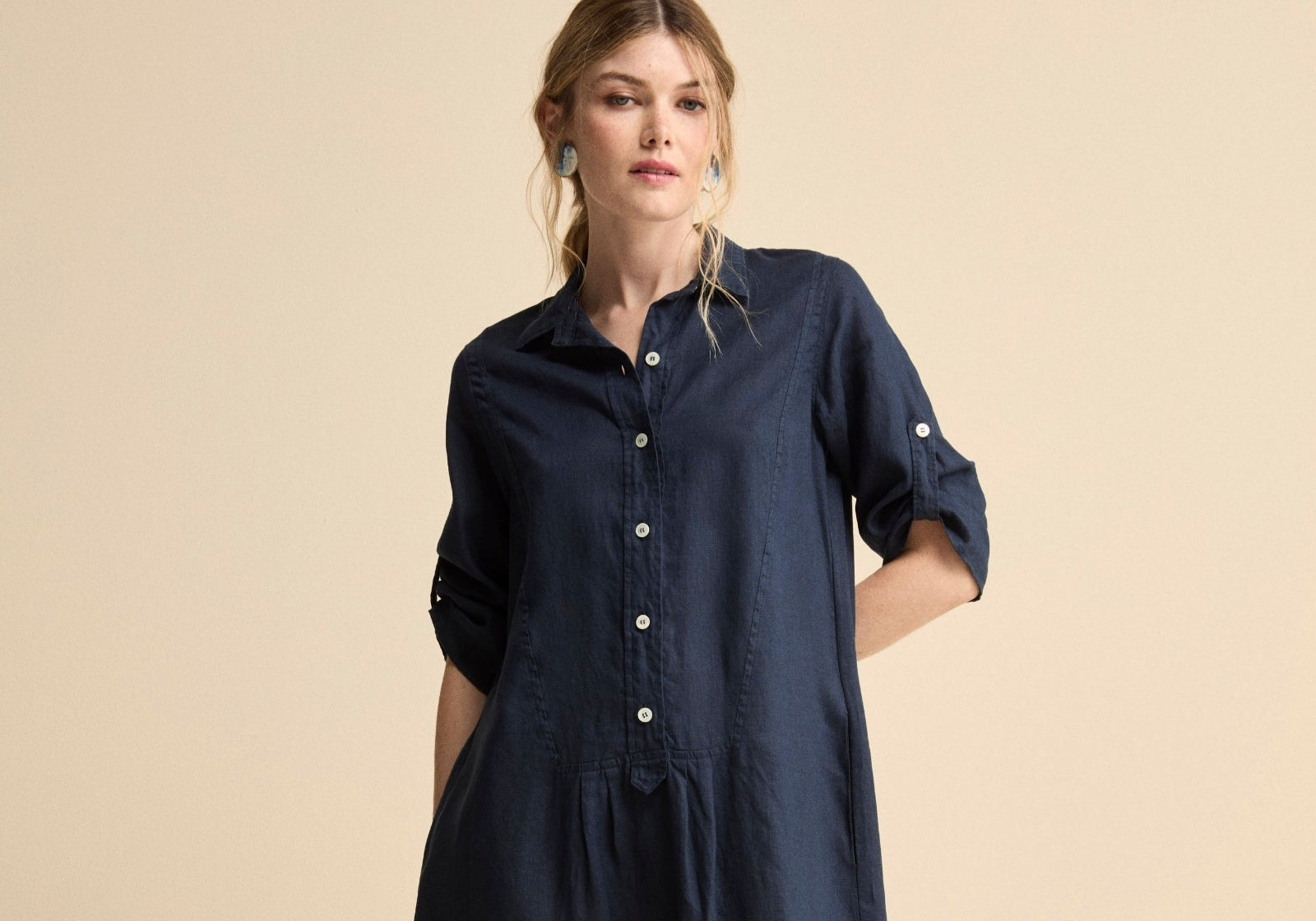 Abito midi in lino blu