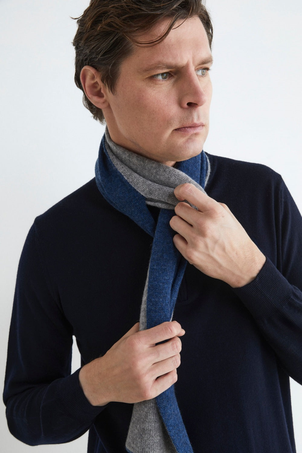 Scaldacollo in cashmere bicolore - GRIGIO MEDIO/BLU MEL