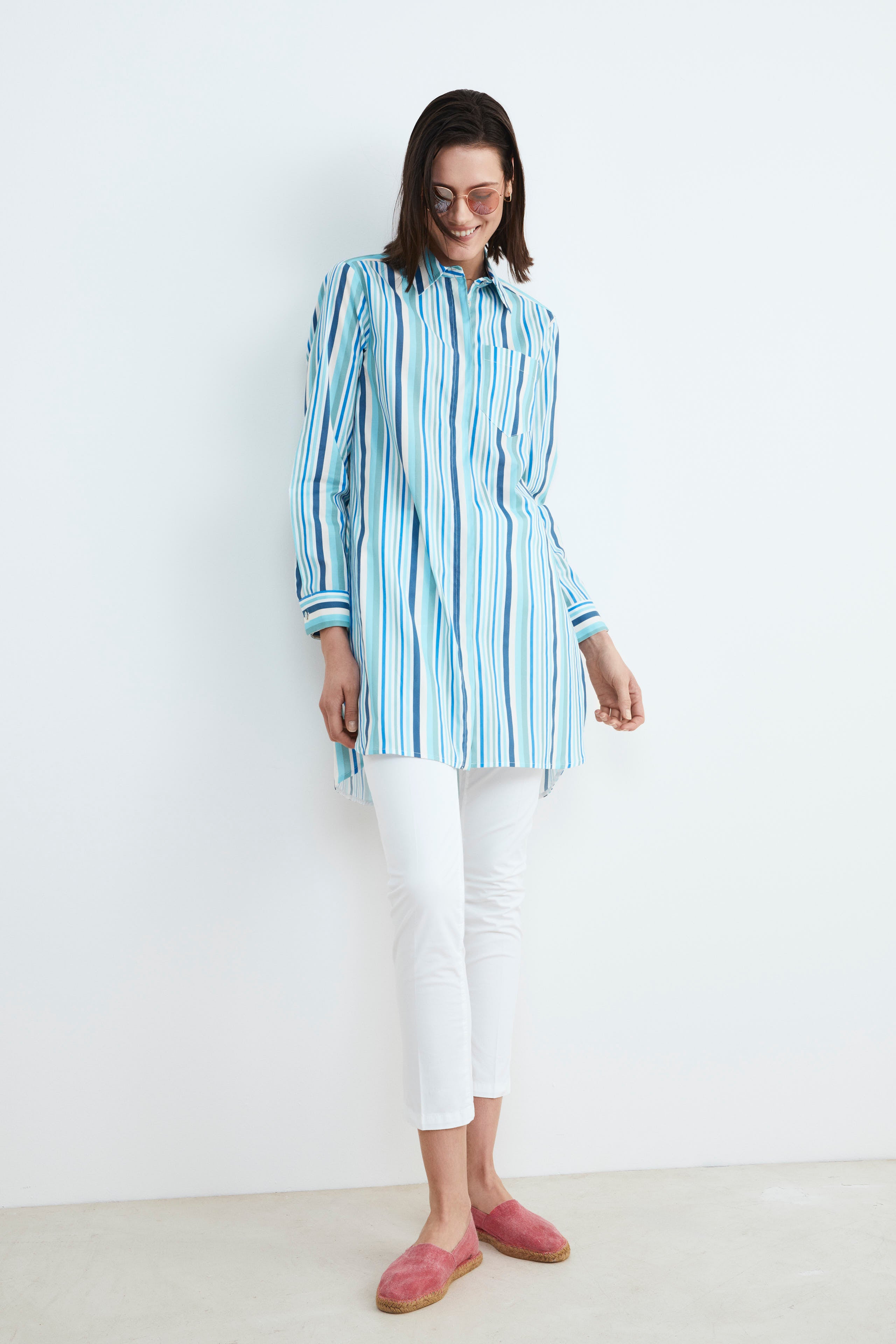 Camicia lunga donna - AZZURRO/BIANCO