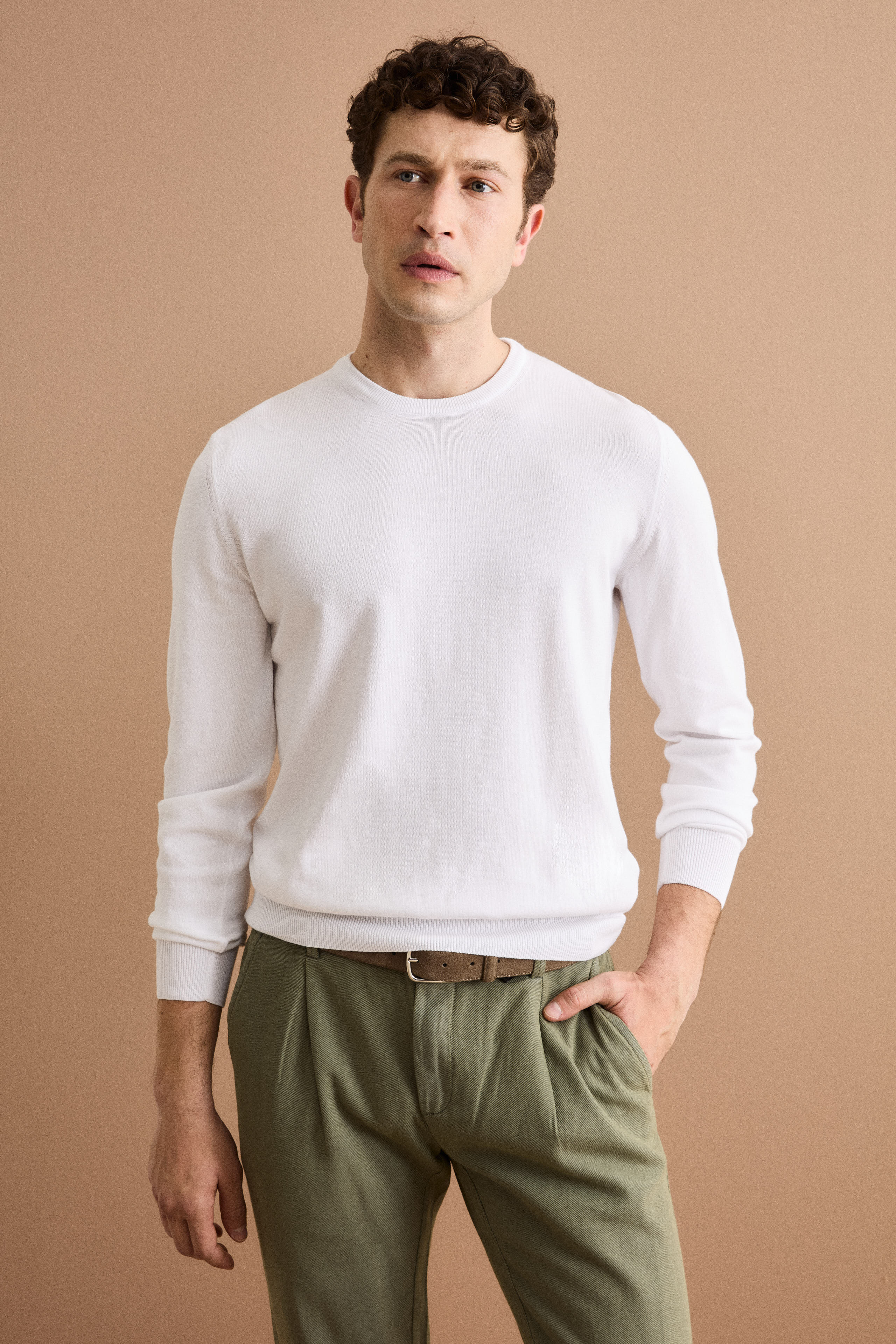 Baumwollpullover mit Rundhalsausschnitt - WEISS